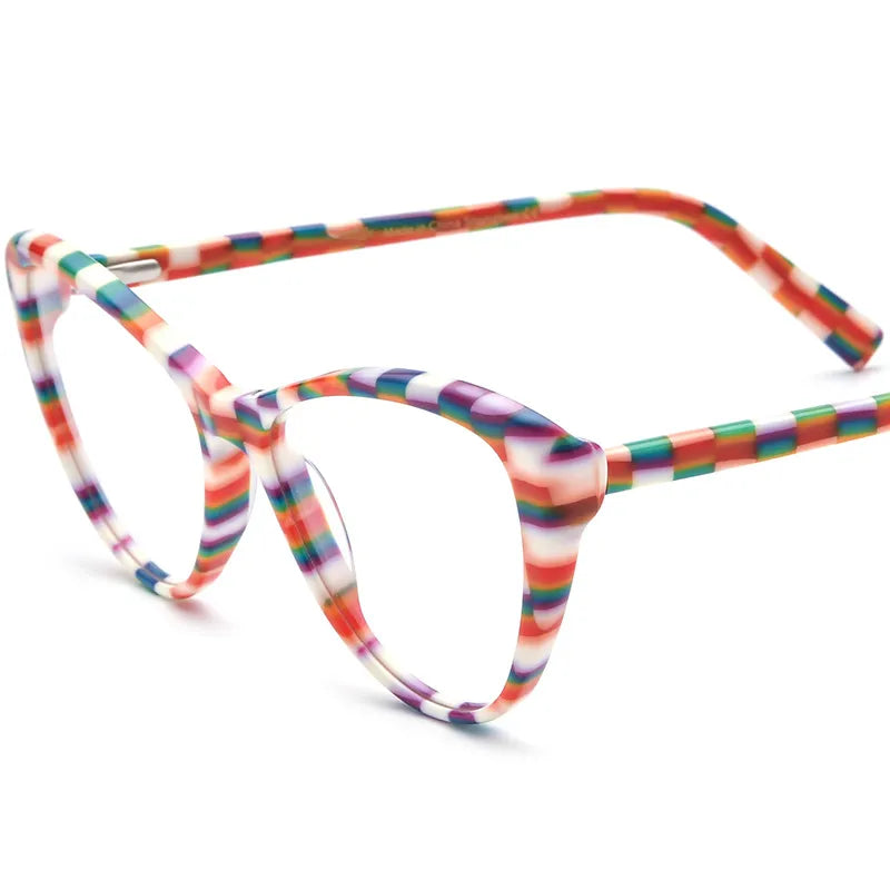 CCspace Unisex Full Rim Cat Eye Acetate Eyeglasses Frame 56917 - Trendy Retro Style for Women & Men - Perfect for Office, Reading, Fashion Accessory