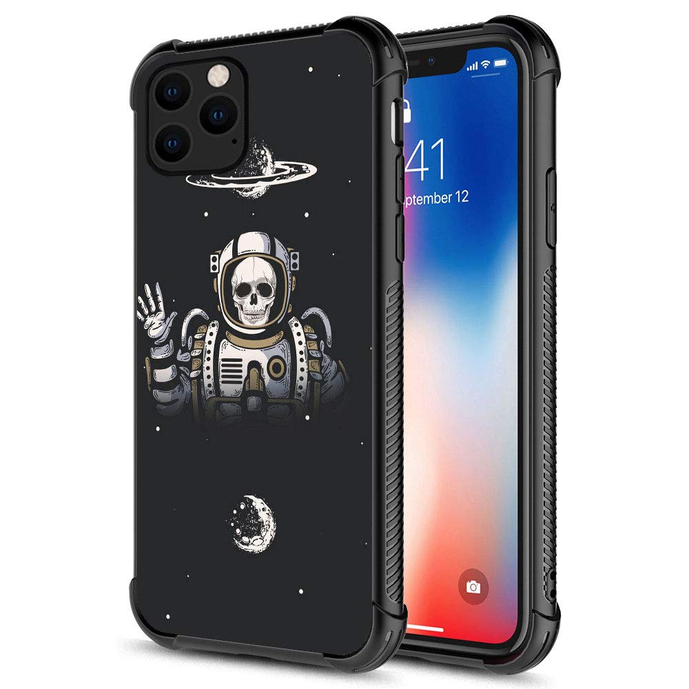 Premium Astronaut Skull Skeleton Space Case for iPhone 11 Pro Max - Shockproof TPU Silicone & Tempered Glass Back Cover - Durable Protective Phone Case for Work, Travel & Outdoor Adventures