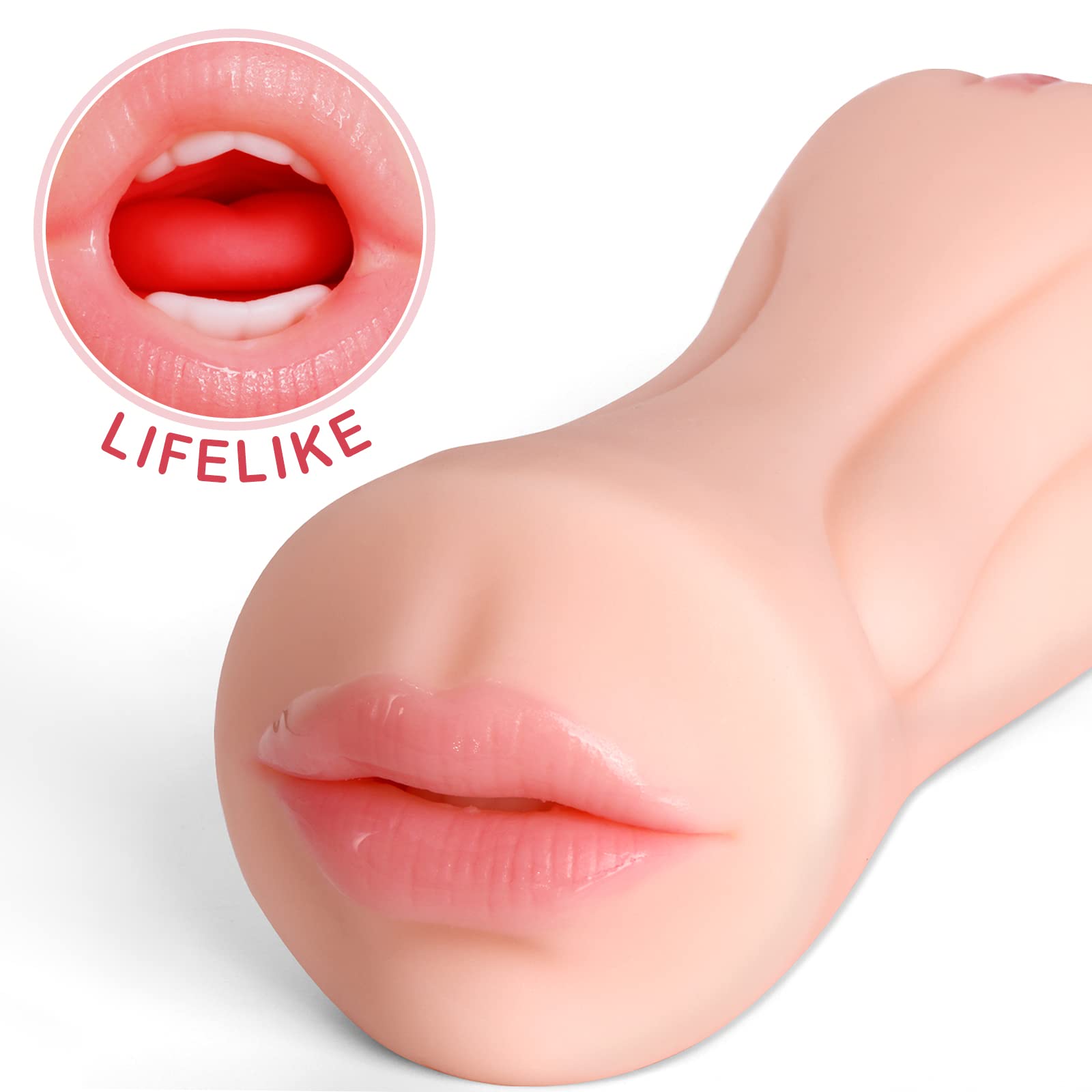 Realistic Male Masturbator Stroker with 2 Penis Rings - Lifelike Mouth & Tight Vagina Oral Sex Toy for Men - Deep Throat Stimulation Adult Toy for Solo Play & Couples Fun