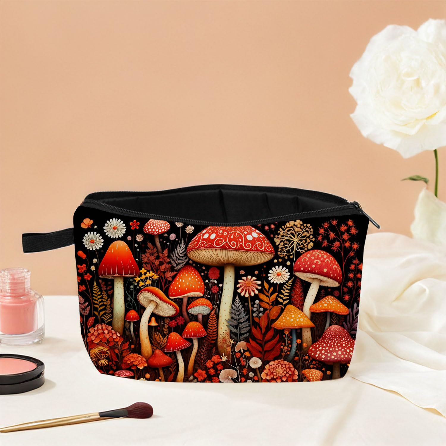 Red Mushroom Makeup Bag - Cute Mushroom Cosmetic Organizer with Zipper Pouch, Travel Toiletry Bag for Women - Perfect Gift for Plant Lovers & Nature Enthusiasts - Great for Travel, Daily Makeup Storage & Eco-Friendly Gifting