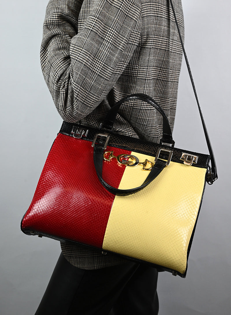 Gucci Yellow and Red Python Leather Handbag for Women - Luxury Designer Shoulder Bag for Parties, Dating & Special Occasions