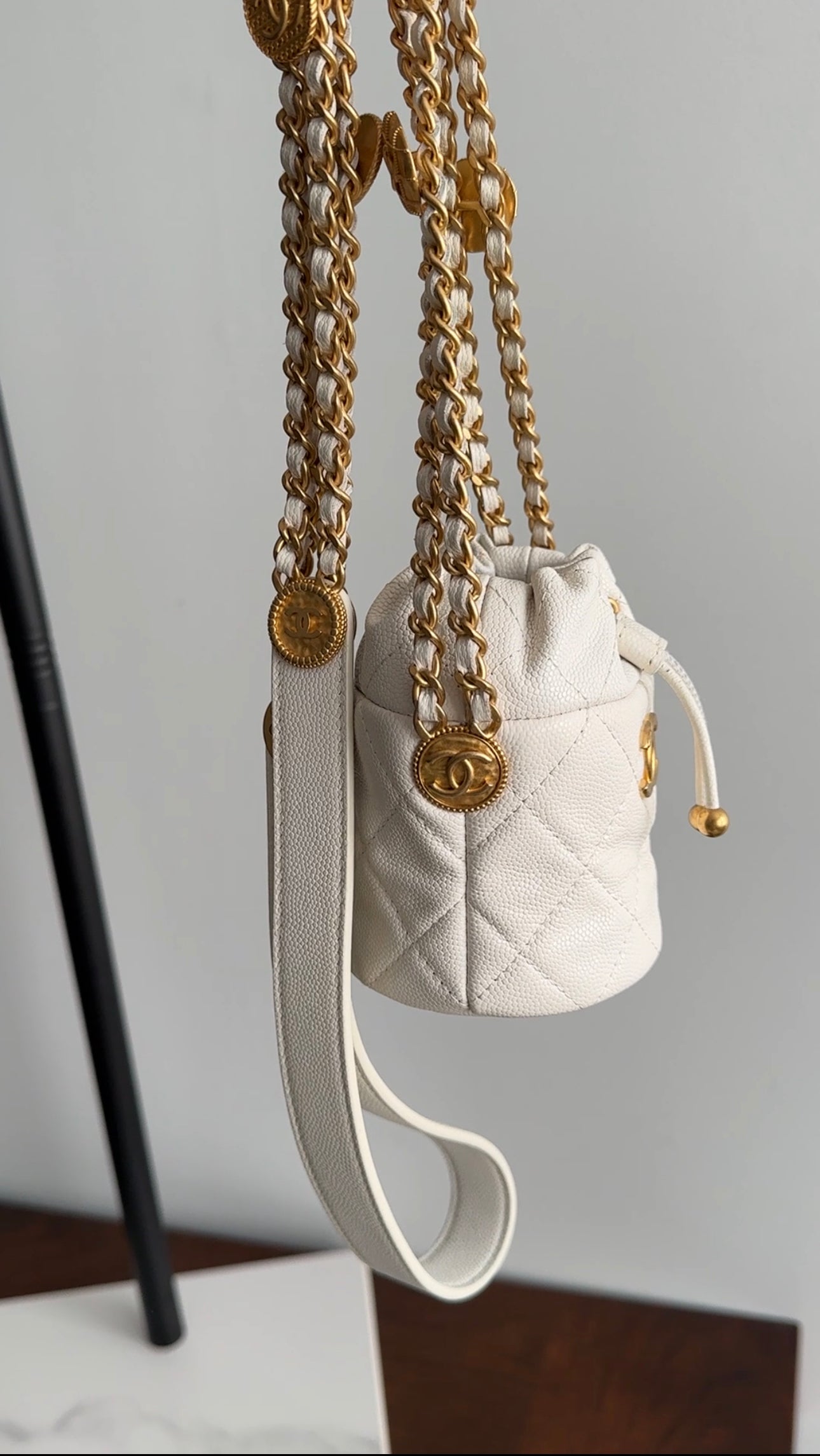 Chanel Quilted Caviar Mini Drawstring Bucket Bag with Twist Lock Closure - Perfect for Everyday Use, Date Nights & Travel Accessories