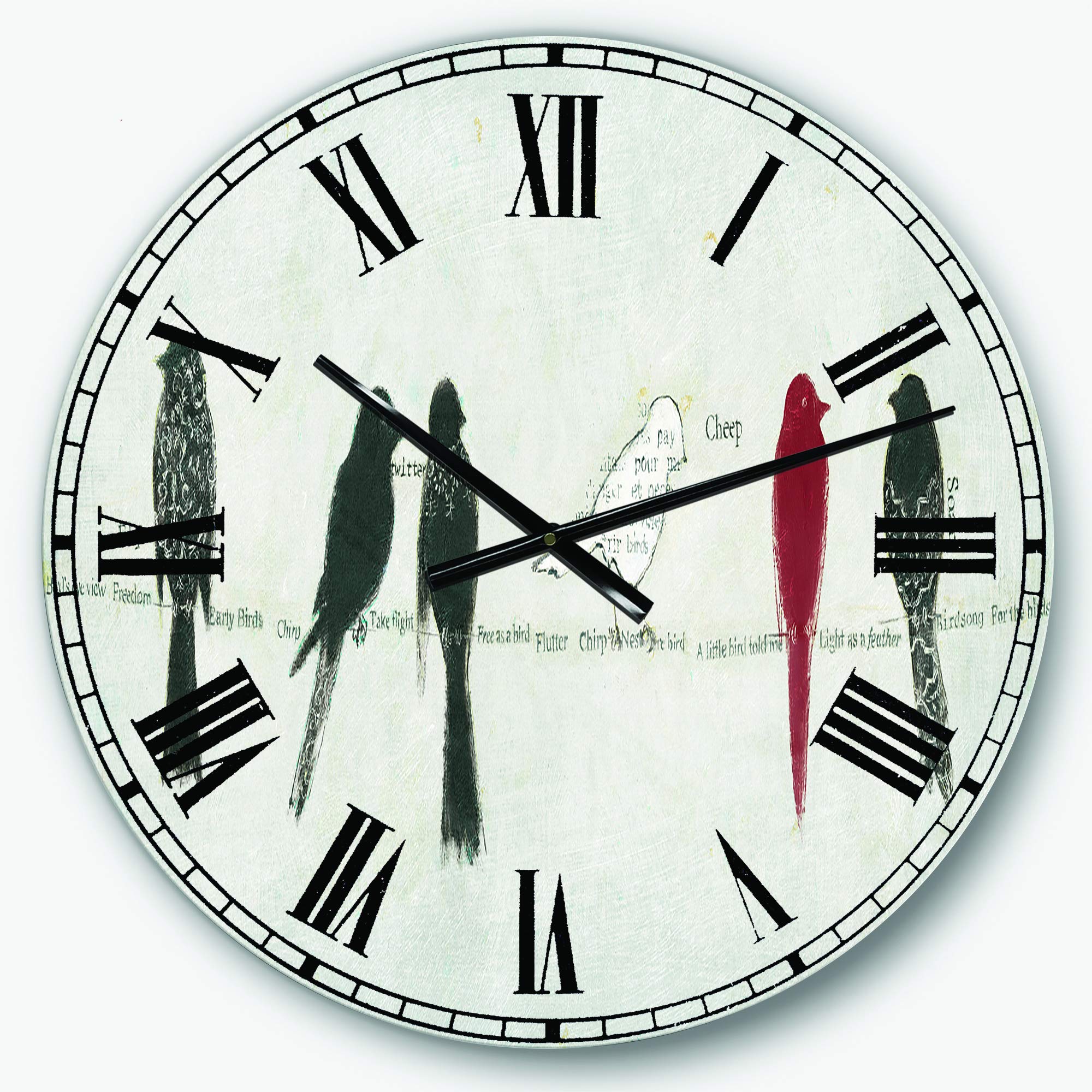 Designart Red Catching Up Bird Family Wall Art - Traditional Round Metal Wall Clock for Home, Living Room, Bedroom & Office Decor | Perfect for Farmhouse, Vintage & Modern Interior Design Styles