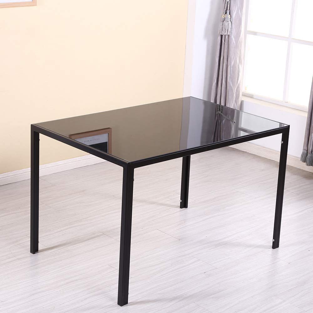 Modern Rectangle Glass Dining Table with Metal Legs - Minimalist Kitchen Table for 4 People, Clear Tempered Glass Top & Black Metal Frame - Perfect for Small Spaces, Apartments, and Contemporary Dining Rooms