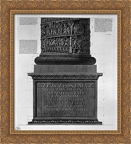 Antonine Column Main Facade View - 20x22 Gold Ornate Wood Framed Canvas Art Print by Giovanni Battista Piranesi | Roman Architecture Decor for Living Room, Office & Study