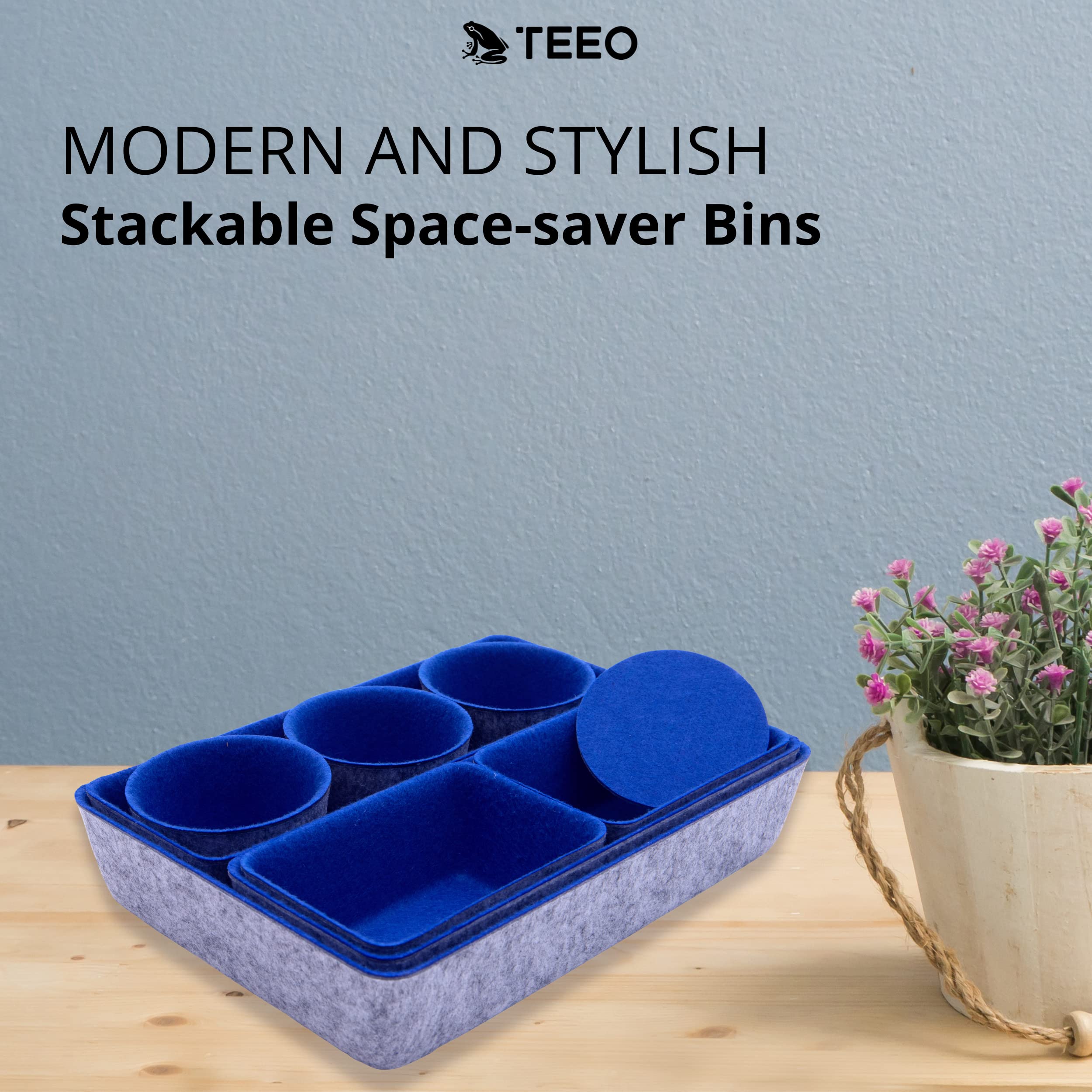 Teeo Felt Drawer Organizer Set - 9-Piece Royal Blue Storage Bins for Desk, Office, Kitchen & Jewelry | Makeup Tray, Cosmetic Organizer & Home Accessories | Perfect for Clutter-Free Drawers & Stylish Organization