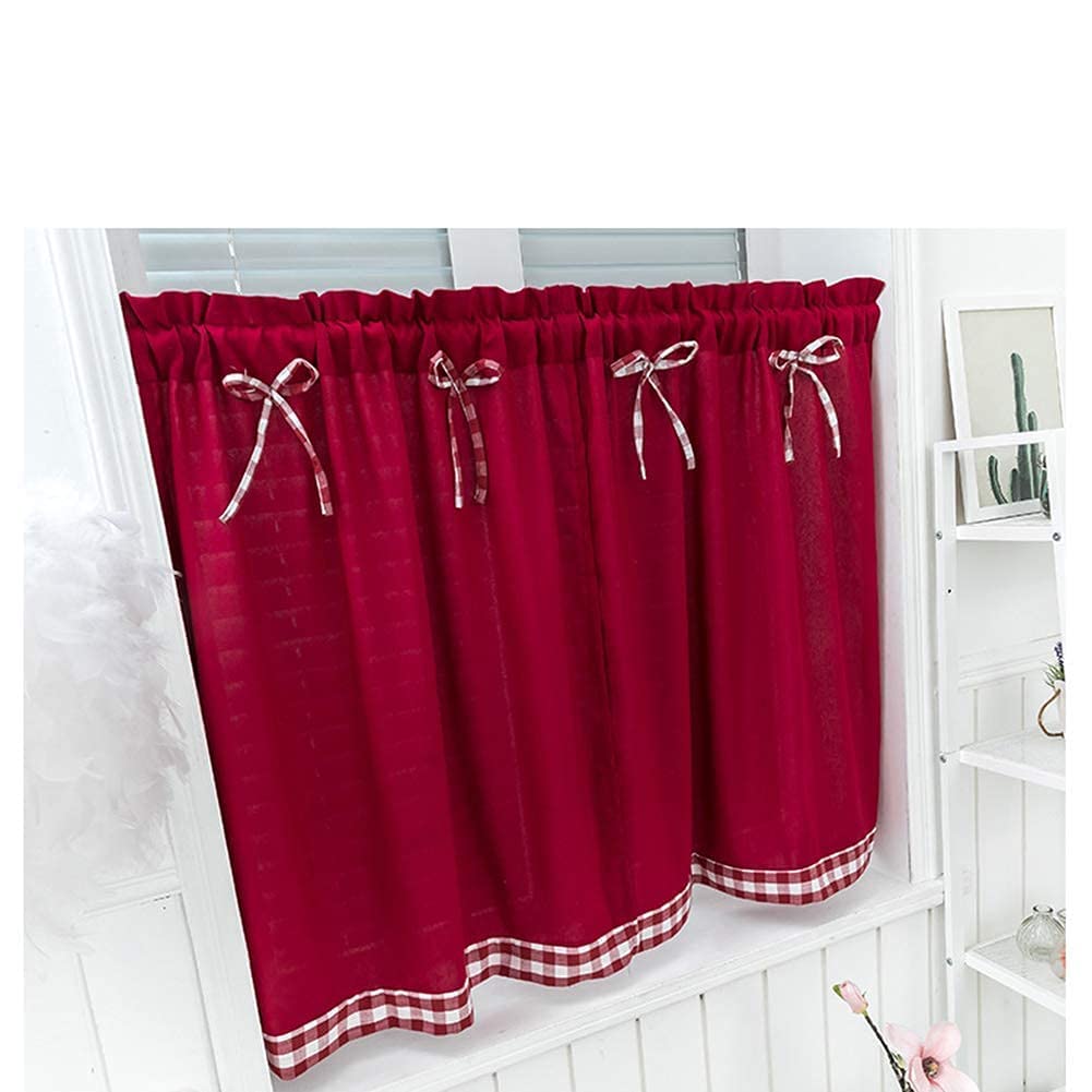 Half Curtain Set of 2 - Semi Sheer Cafe Curtains for Kitchen Windows, 74x61 Inch European Style Farmhouse Window Valances - Light Filtering Short Curtain Panels for Home Decor, Bedroom & Living Room