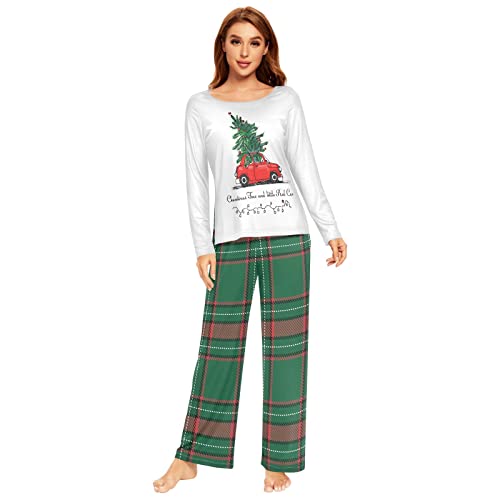 Viio Plaid Christmas Tree Red Car Pajama Set for Women - Soft Long Sleeve Sleepwear & Loungewear (Size S) - Cozy Holiday Pjs for Christmas Morning & Winter Nights