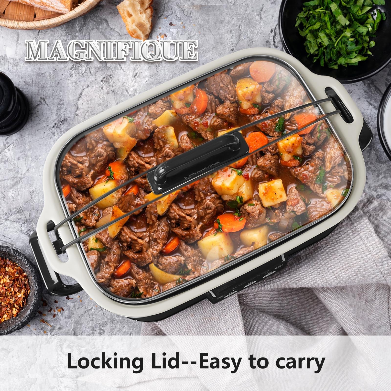 **MAGNIFIQUE 4 Quart Programmable Slow Cooker with Ceramic Pot - Small Casserole Crock Pot for Family Dinners, Oven Safe & Durable Bakeware for Lasagna, Roasts, Stews - Perfect for Home Cooking & Meal Prep**
