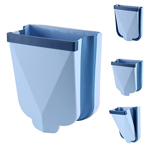 Foldable Hanging Kitchen Trash Can - 2.4 Gallon Collapsible Waste Bin for Cabinet, Car, Bedroom & Bathroom | Space-Saving Small Plastic Garbage Can (Blue) - Perfect for Small Spaces, RVs, Dorms & Office Use