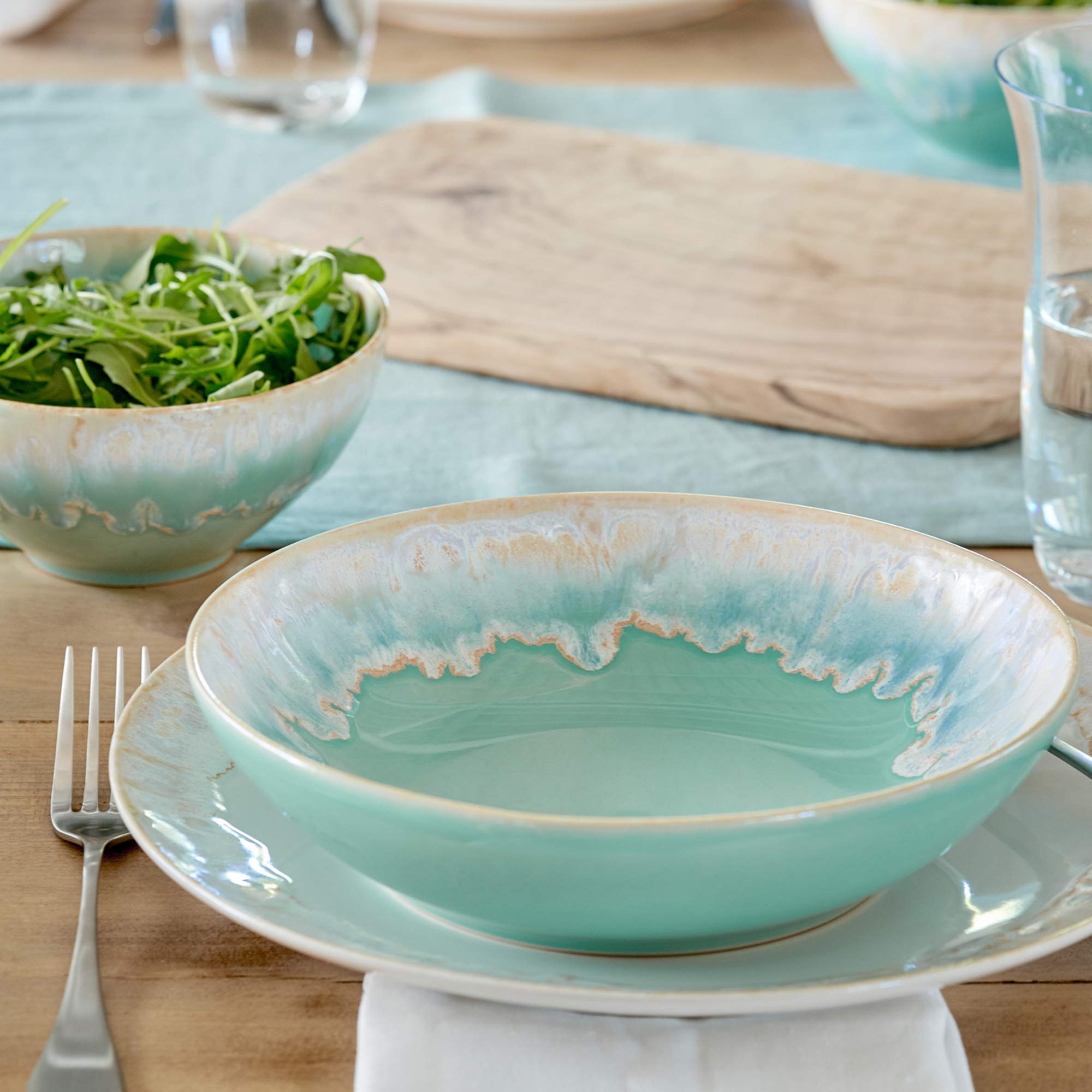Casafina Ceramic Stoneware 5-Piece Dinnerware Set for 1 - Taormina Collection in Aqua | Microwave & Dishwasher Safe | Food Safe Glaze | Restaurant Quality Tableware | Perfect for Home Dining, Restaurants & Gifts