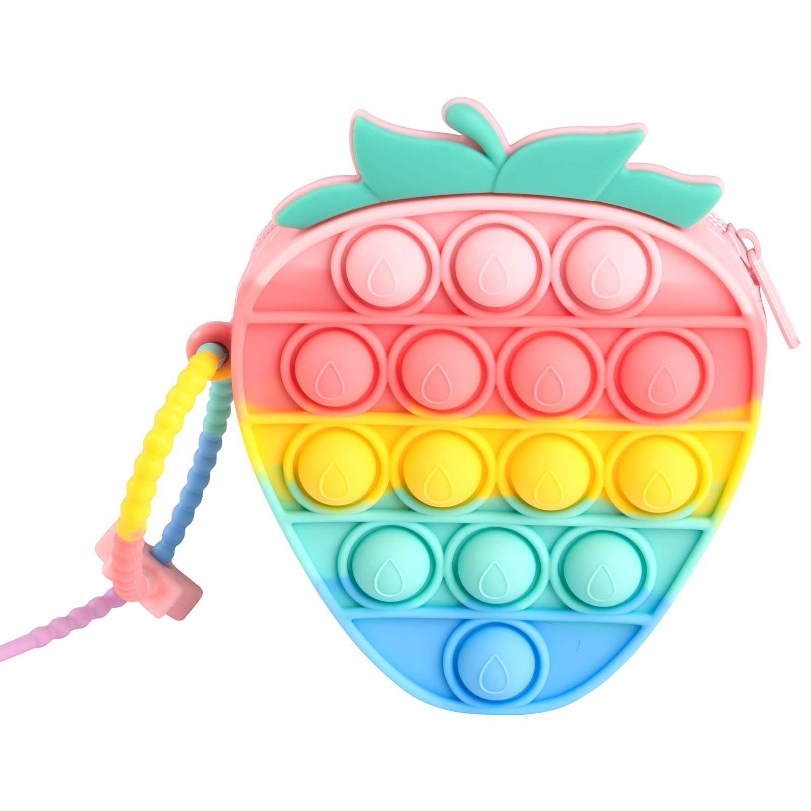 AIZIXIN Cute Pop Purse Wallet Coin Bag for Kids Girls - Popper Bubble Sensory Fidget Toy for Teens, Christmas Stocking Stuffers & Birthday Party Gifts (Macaron Strawberry) | Fun Stress Relief & Sensory Play for School, Travel & Home