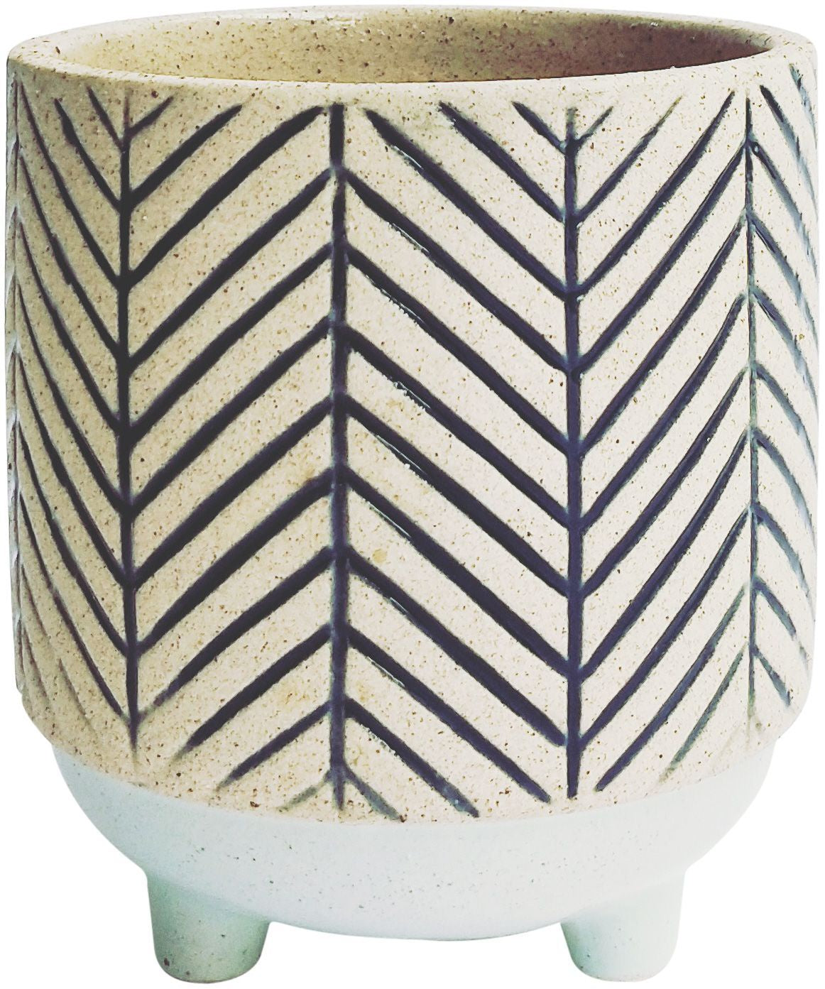 Kyra Navy Blue Striped Planter with Legs - Modern Indoor/Outdoor Flower Pot for Home, Office, and Garden Decor