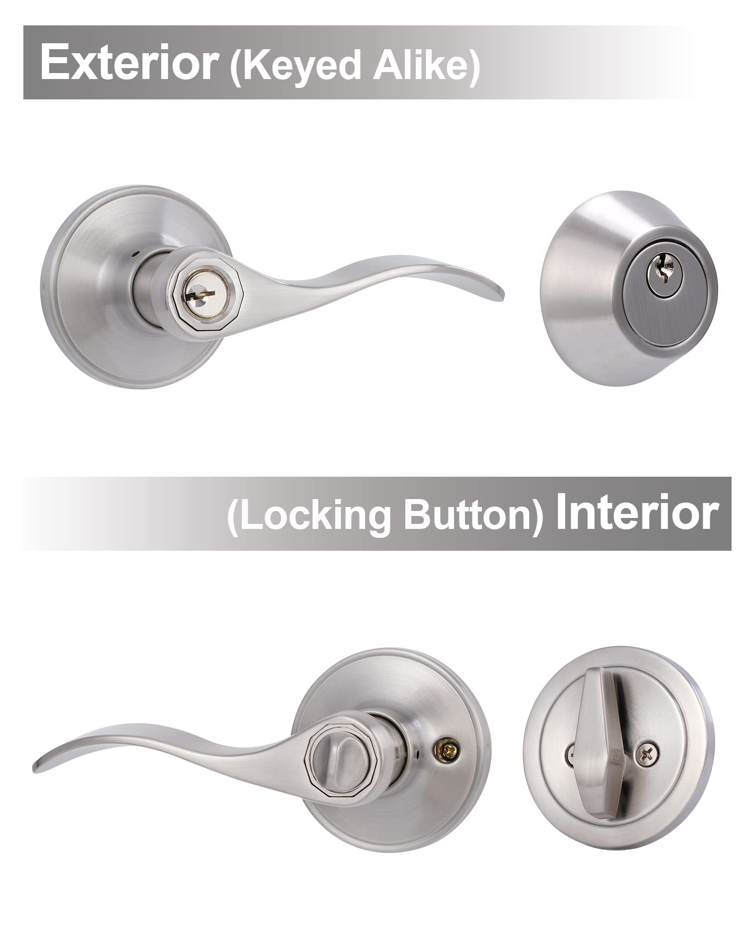 Keyed Alike Front Door Lever Lockset with Single Cylinder Deadbolt - Exterior Door Knob with Lock & Deadbolt in Satin Nickel Finish | Secure Your Home, Office or Rental Property Entrance