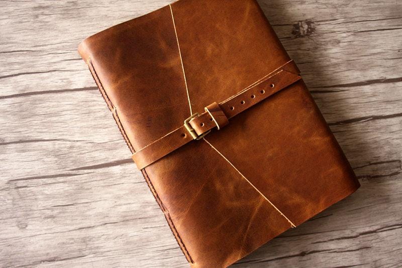 Handmade Rustic Leather Photo Album for 4x6 Pictures - Personalized Custom Wedding Guest Book, Travel Scrapbook, and Family Memory Album - Perfect for Weddings, Anniversaries, and Gift Giving