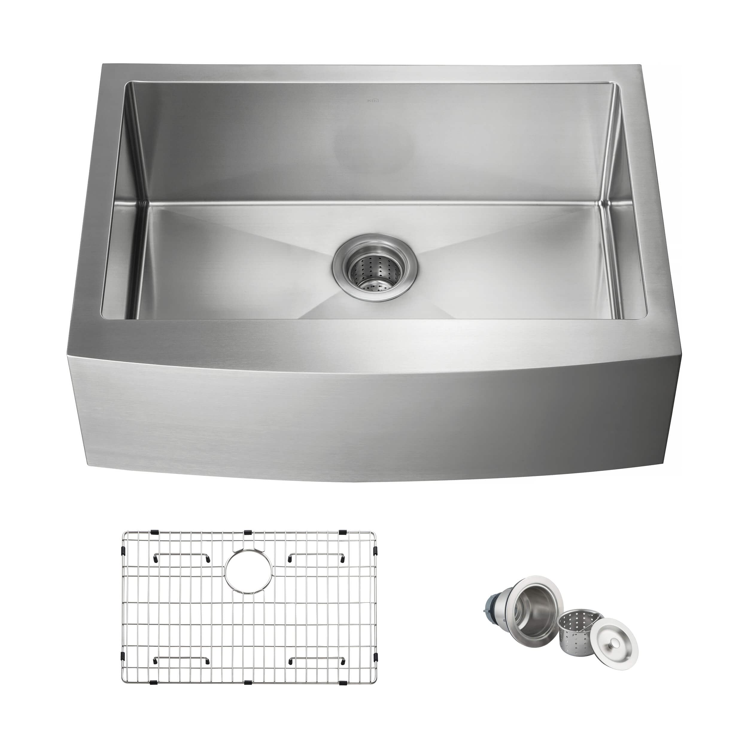 KIBI 30-Inch Farmhouse Kitchen Workstation Sink - Single Bowl Apron Front Stainless Steel Sink with Bottom Grid, Strainer & 10