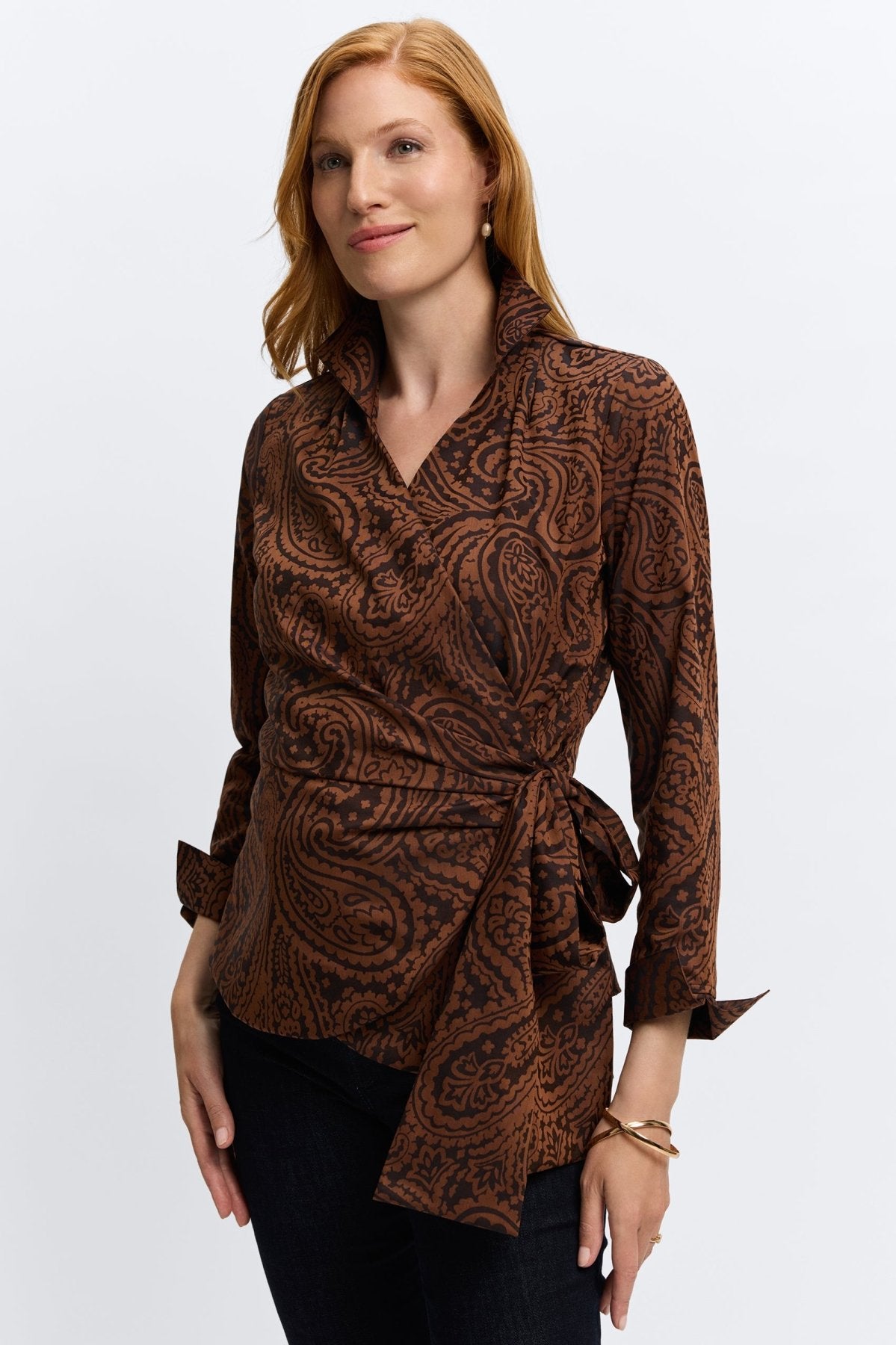 Salina Paisley Jacquard Long Sleeve Shirt for Women - Stylish Floral Print Blouse for Office & Casual Wear