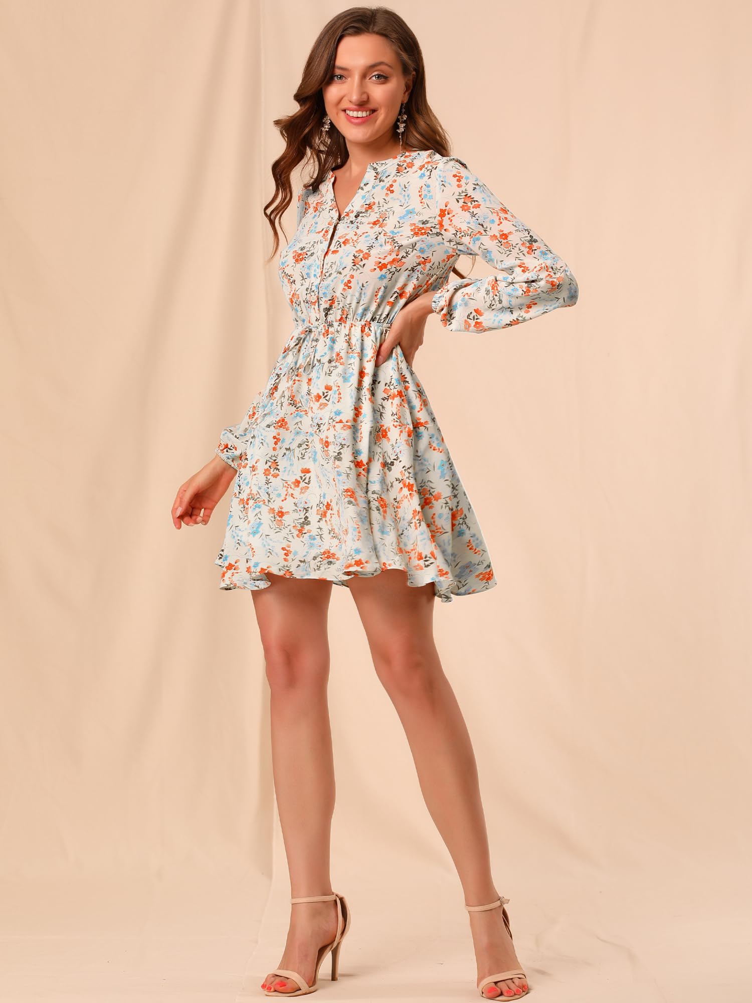 Allegra K Women's Vintage Floral Dress with Button Front & Tie Waist - Long Sleeve Boho Maxi Dress for Casual Outings, Date Nights & Spring Weddings