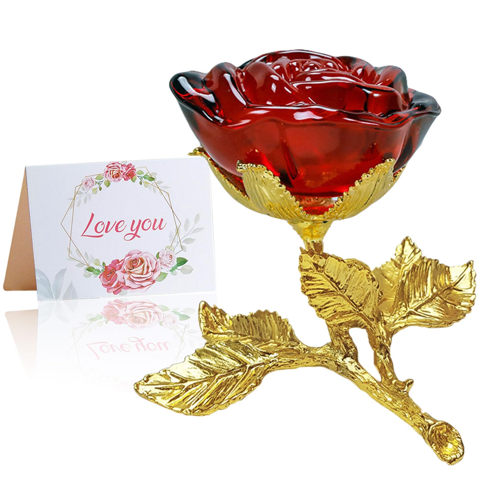 SWEETIME 24K Gold Plated Crystal Rose Gift - K9 Glass Quartz Eternal Flower for Anniversary, Valentine's Day, Birthday - Romantic Present for Wife, Girlfriend, Mother - Perfect for Home Decor, Wedding Centerpiece & Special Occasions