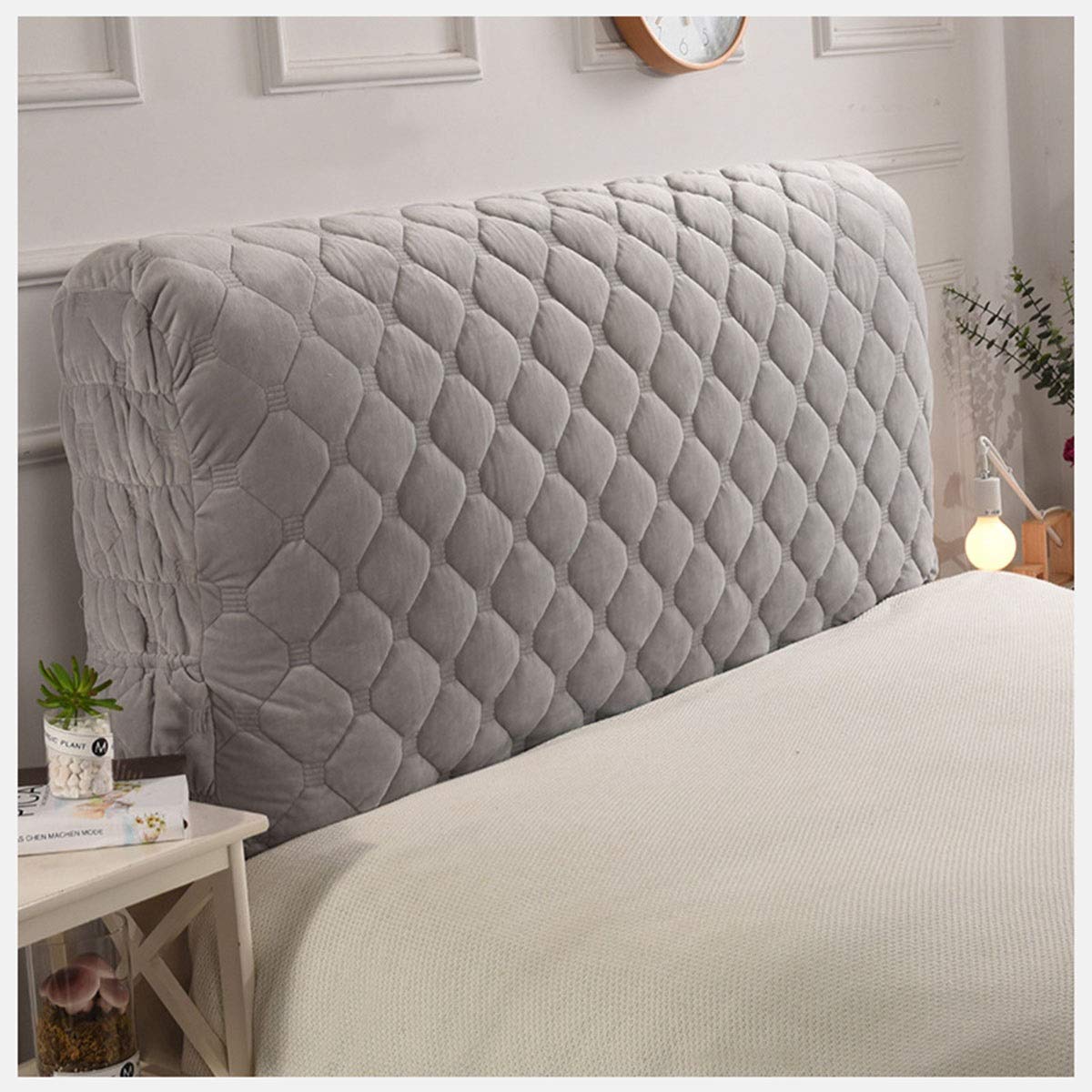 Elastic Dustproof Bed Headboard Slipcover - Solid Gray 2.1m Headboard Protector for Bedroom Decor | Fits Most Headboards, Easy to Clean, Perfect for Home, Hotel & Airbnb Use