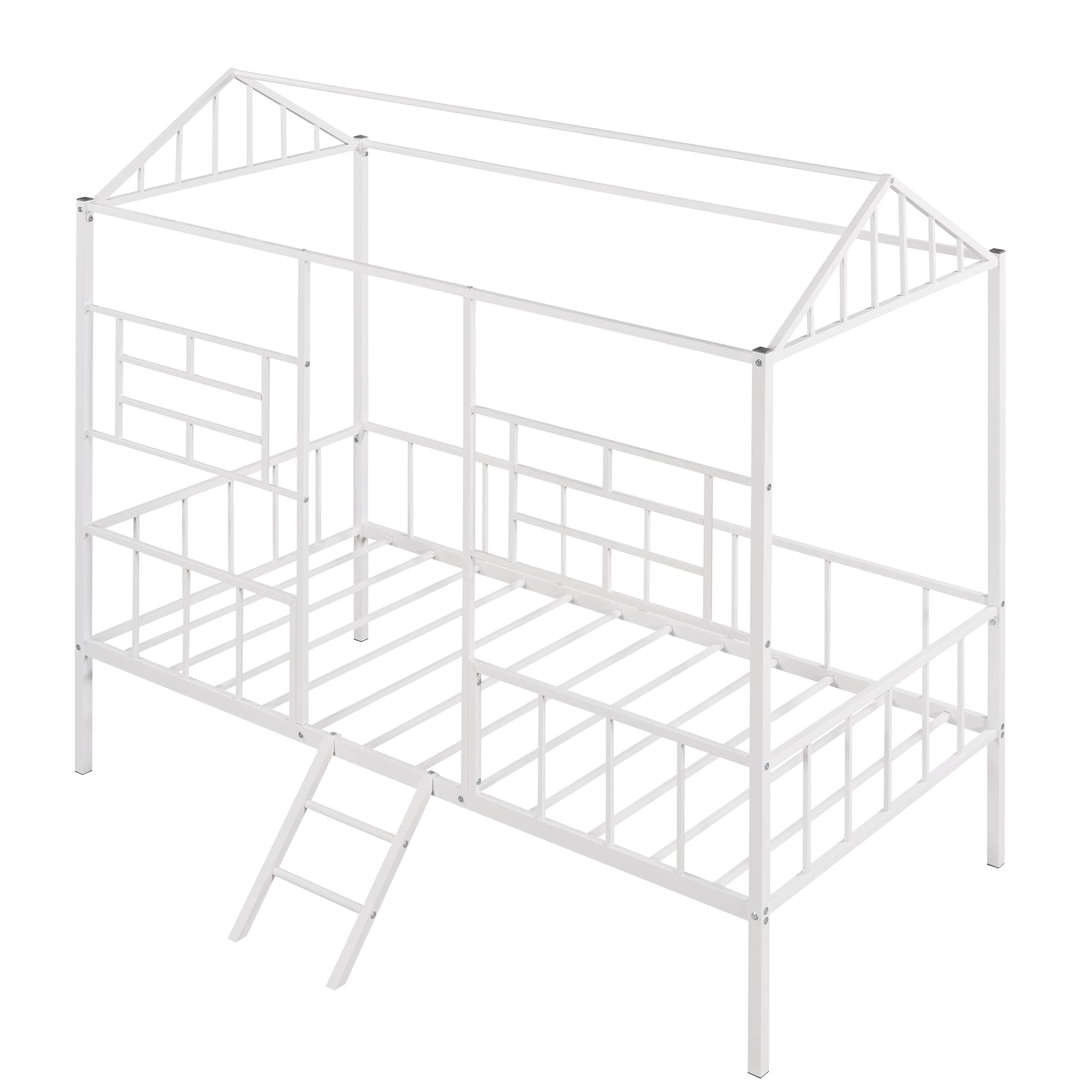 SOFTSEA Metal Twin Size House Bed - Industrial Style Low Loft Platform Bed with Support Slats for Kids | Sturdy & Safe for Children's Bedroom, Dorm Room or Small Space
