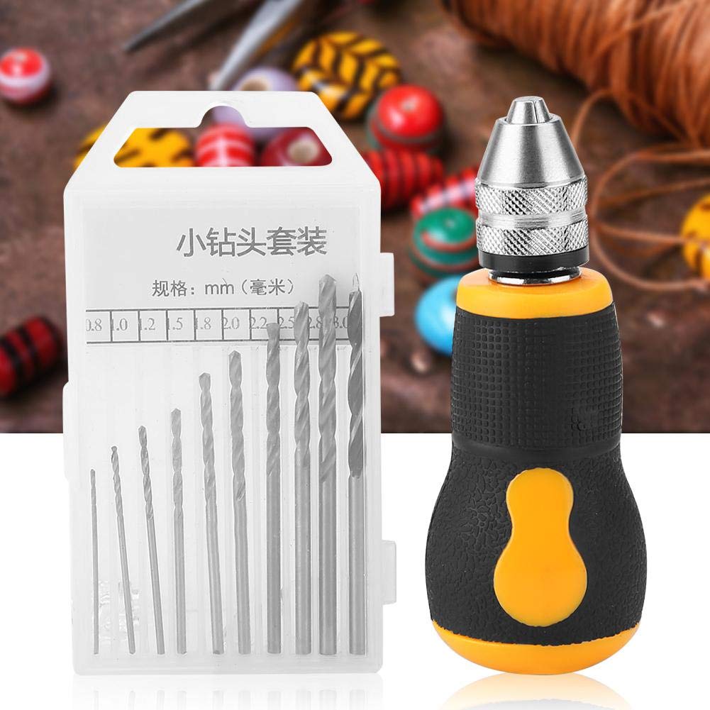 **Mini Hand Drill Set with 10 Drill Bits (0.8-3.0mm) - Portable Micro Drill Tool for DIY, Jewelry Making, Woodworking & Craft Projects**