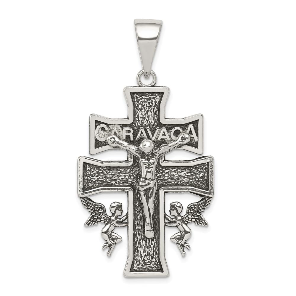 Antiqued Sterling Silver Large Caravaca INRI Crucifix Cross Pendant - Religious Jewelry for Men & Women - Perfect for Gifts, Daily Wear & Spiritual Protection