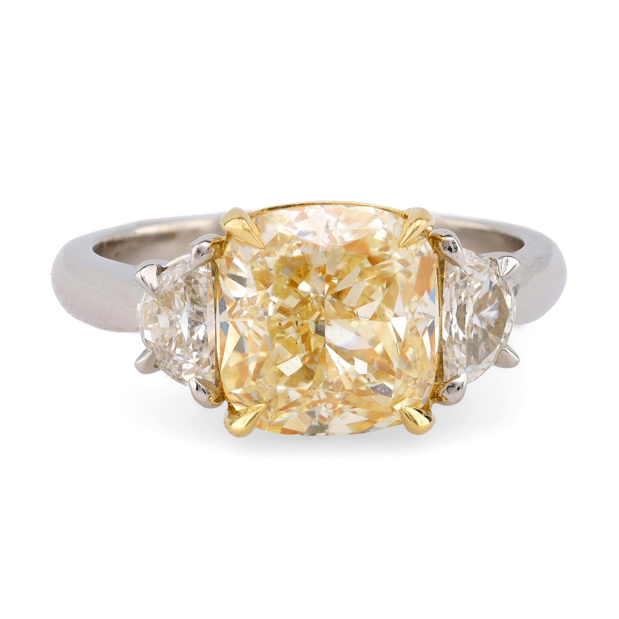 3.08 Carat EGL Certified Fancy Yellow Diamond Platinum Three Stone Engagement Ring for Women - Perfect for Proposals, Anniversaries & Special Occasions
