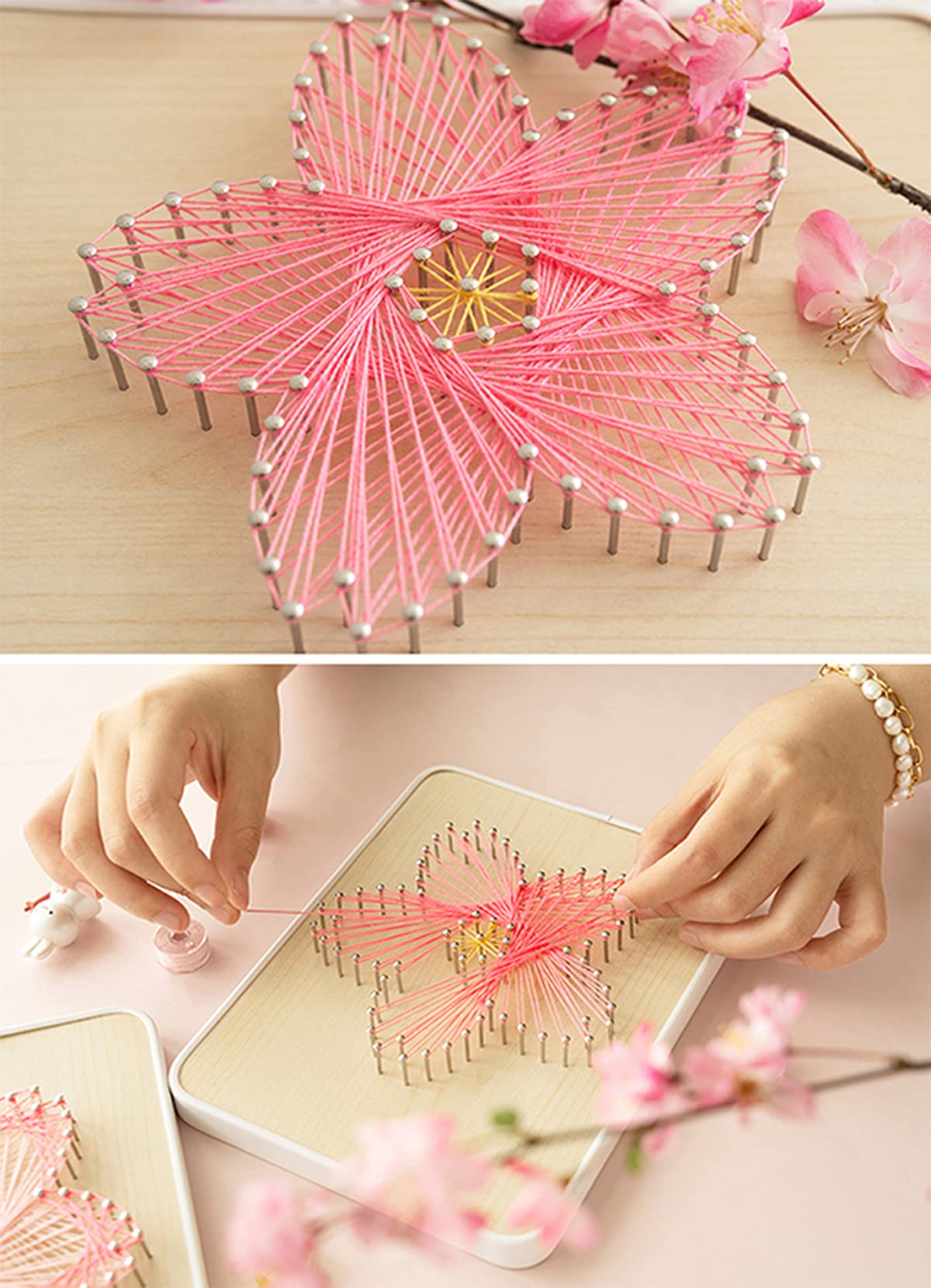 BAZIMA DIY String Art Kit for Beginners - Cherry Blossoms Craft Kit, Unique Gift for Holidays, Birthday, Home Decor & Wall Art