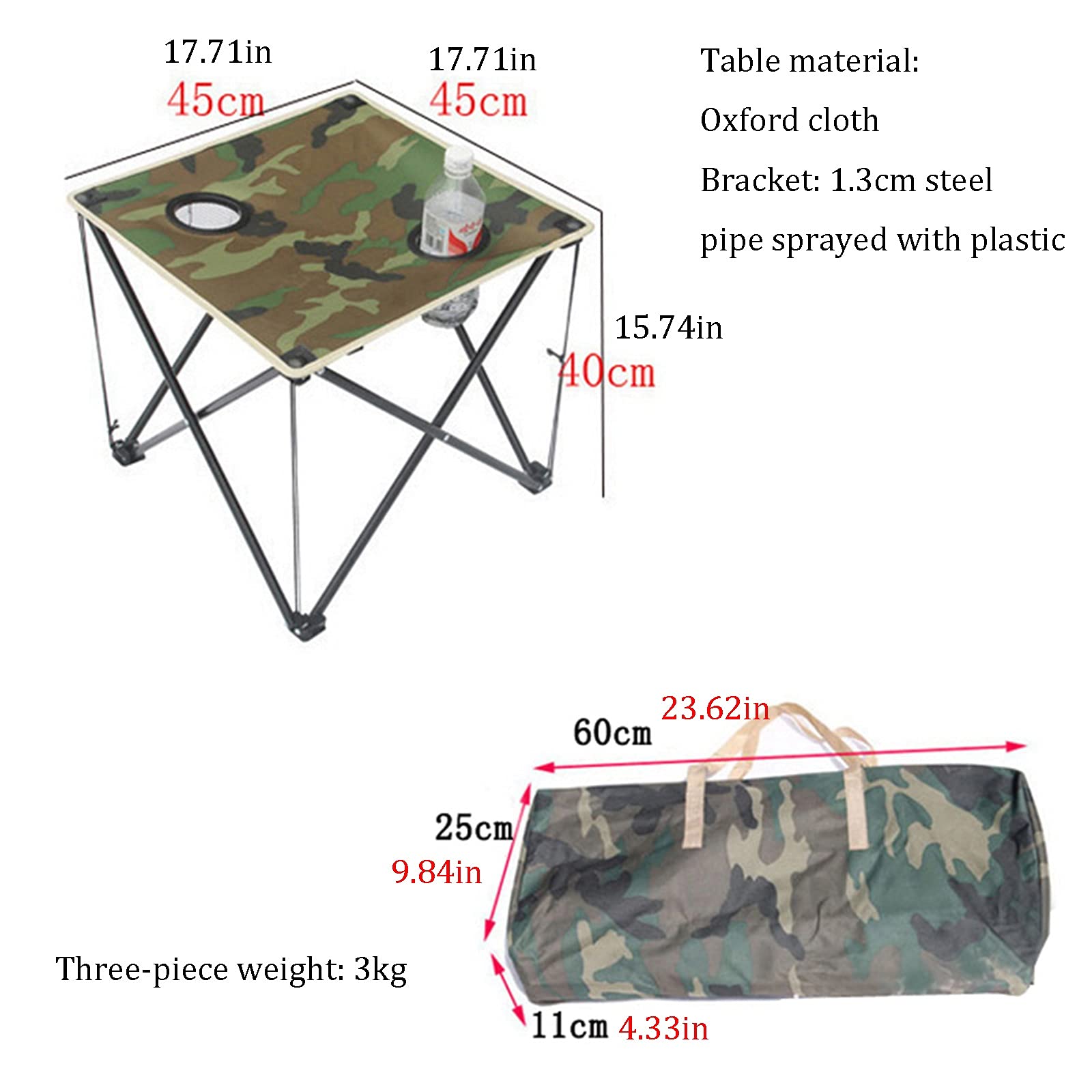 Portable Folding Camping Table and Chairs Set - Lightweight Outdoor Picnic Furniture with 2 Cup Holders & Carry Bag, 45x45x40cm (3-Piece Camouflage Design) - Perfect for Backpacking, Hiking, Beach Trips and Tailgating Parties