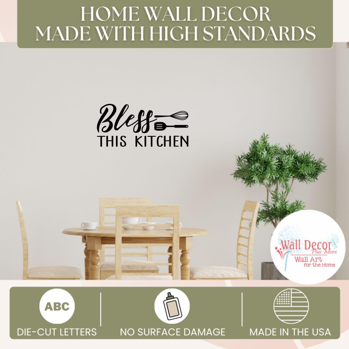 Bless This Kitchen Quote Vinyl Wall Decal - 36”x17