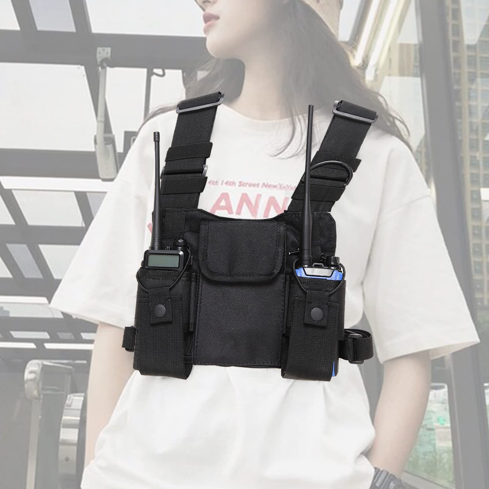 Adjustable Nylon Chest Pack Walkie Talkie Harness - Two-Way Radio Shoulder Bag for Outdoor Adventures, Hip Hop Streetwear & Men's Backpack Holster (Perfect for Hiking, Concerts & Security Work)