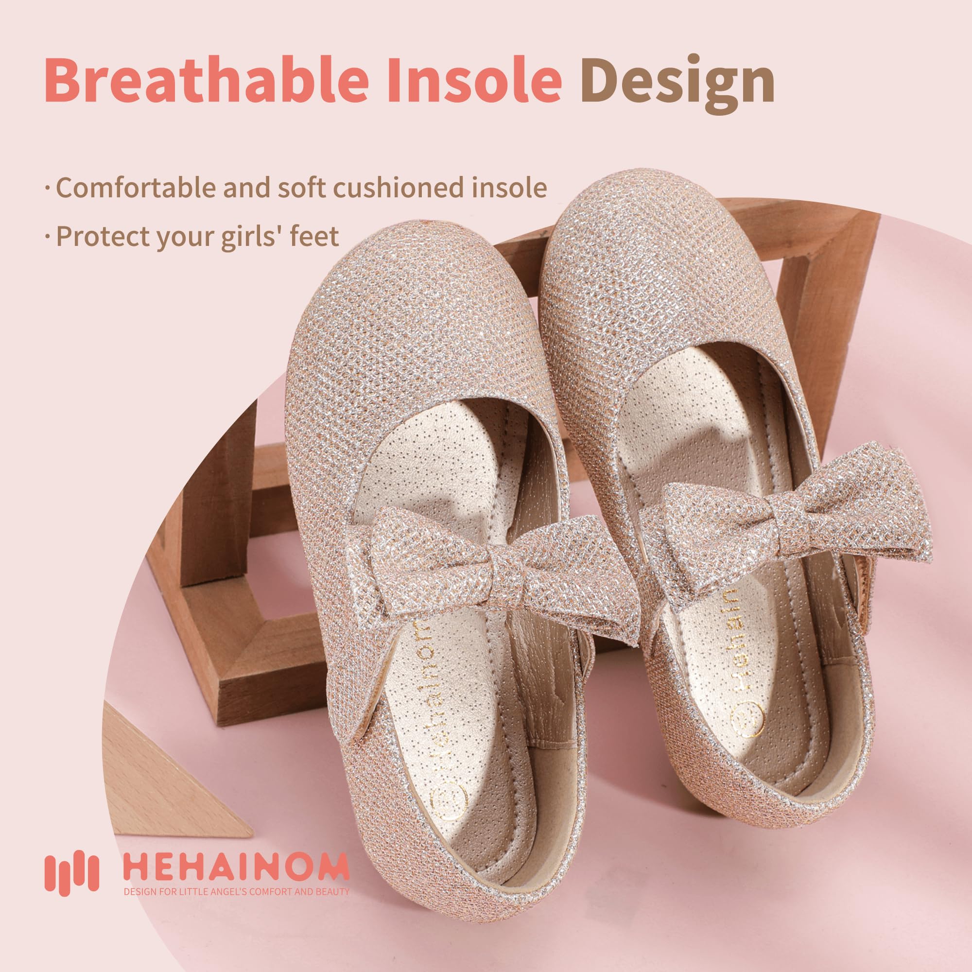 Hehainom Toddler Flower Girls Dress Shoes - Mary Jane Princess Ballet Flats with Bow and Pearls for Party, Wedding, School | Perfect for Special Occasions & Formal Events