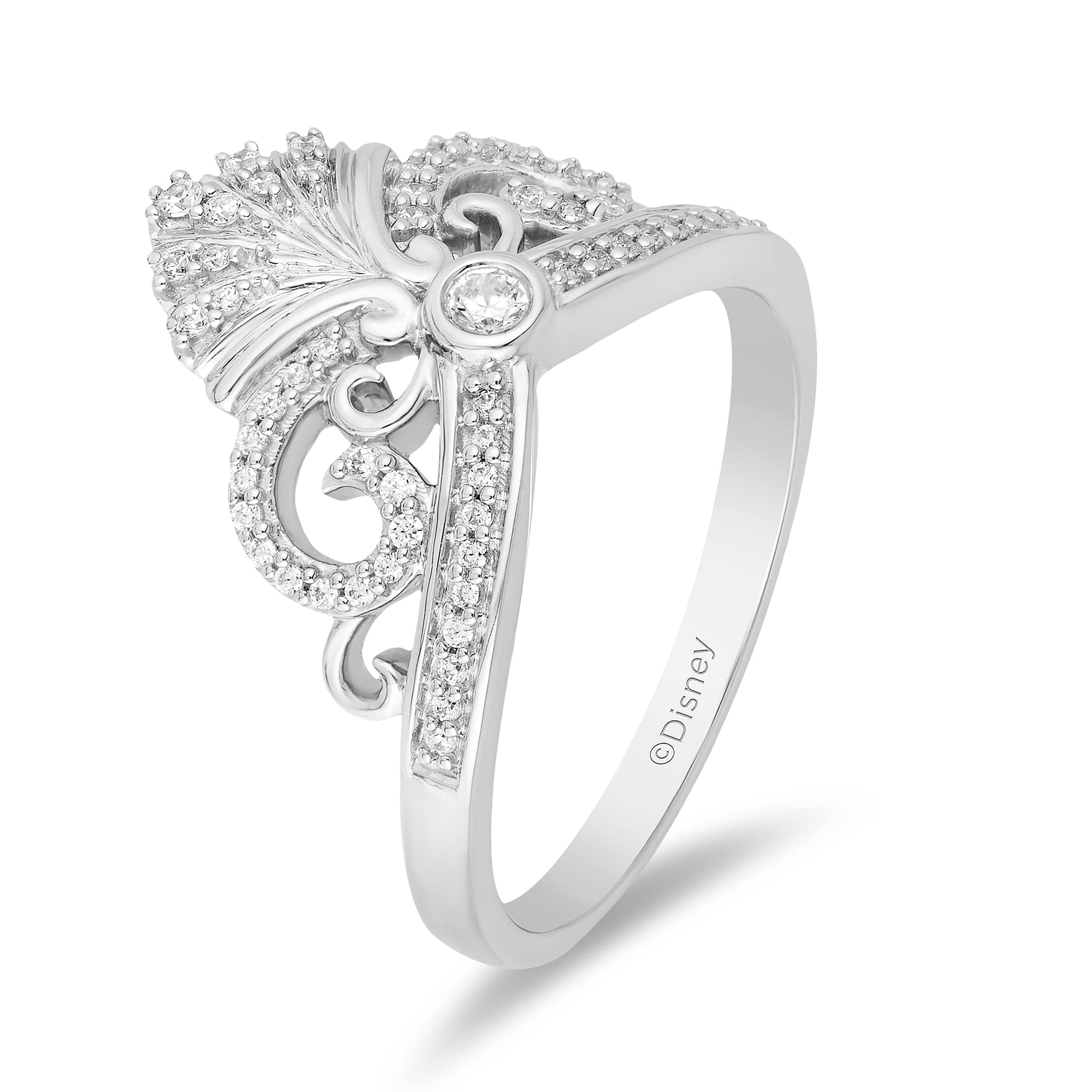 Enchanted Disney Ariel Shell Tiara Ring - Sterling Silver with 1/5 Cttw Diamonds | Disney Princess Jewelry Gift for Women & Girls | Perfect for Cosplay, Birthday & Special Occasions