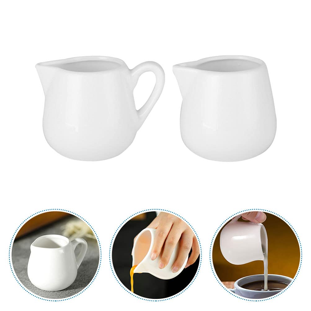 Hemoton 2-Piece Mini Ceramic Creamer Set with Handle - Small Milk & Coffee Pitcher for Espresso, Syrup, and Cream - Perfect for Kitchen, Coffee Bar, and Terrarium Decor