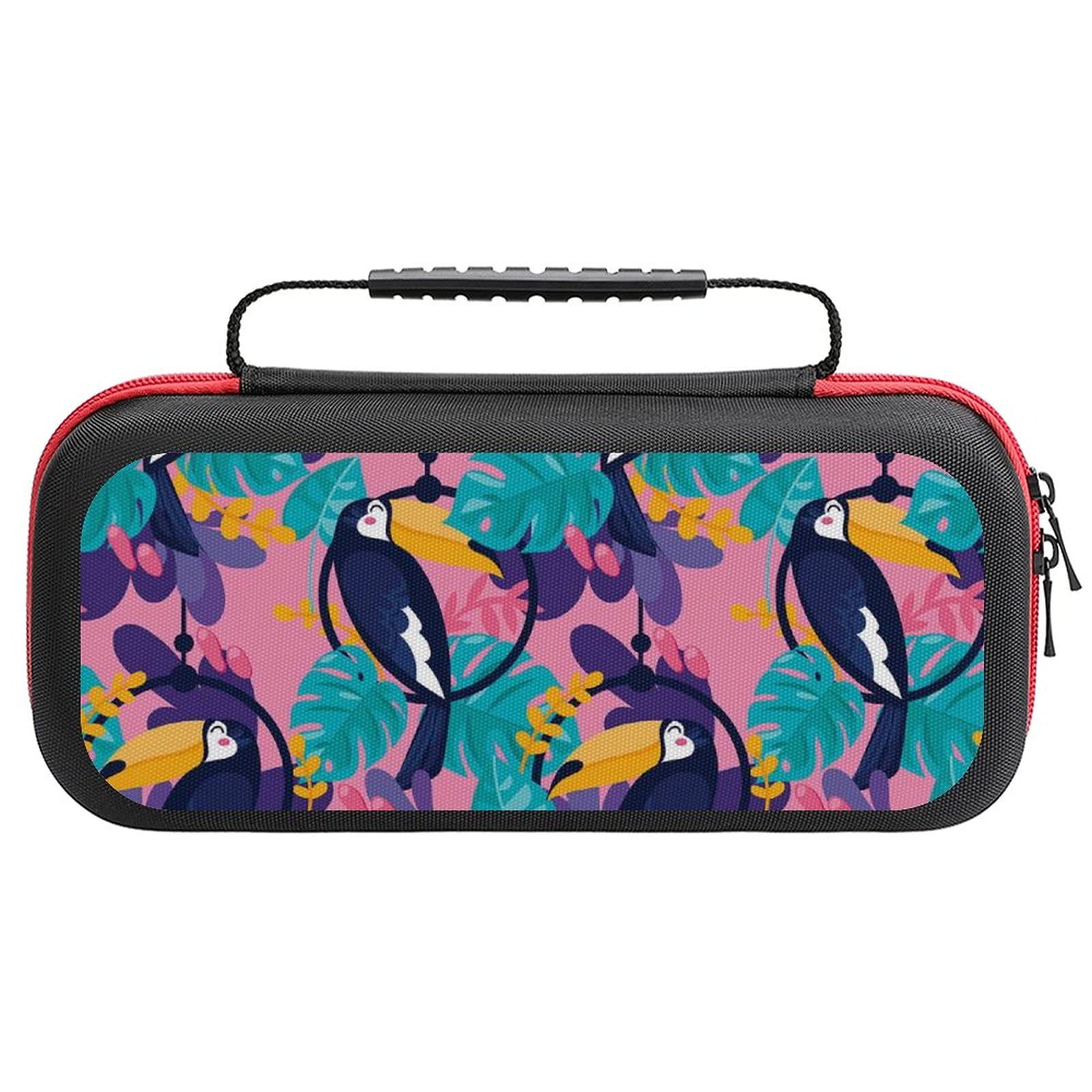 Colorful Toucan & Tropical Palm Print Nintendo Switch Lite Carrying Case - Travel Storage Bag for Console & Accessories - Perfect for Gaming on the Go, Vacations & Daily Commutes