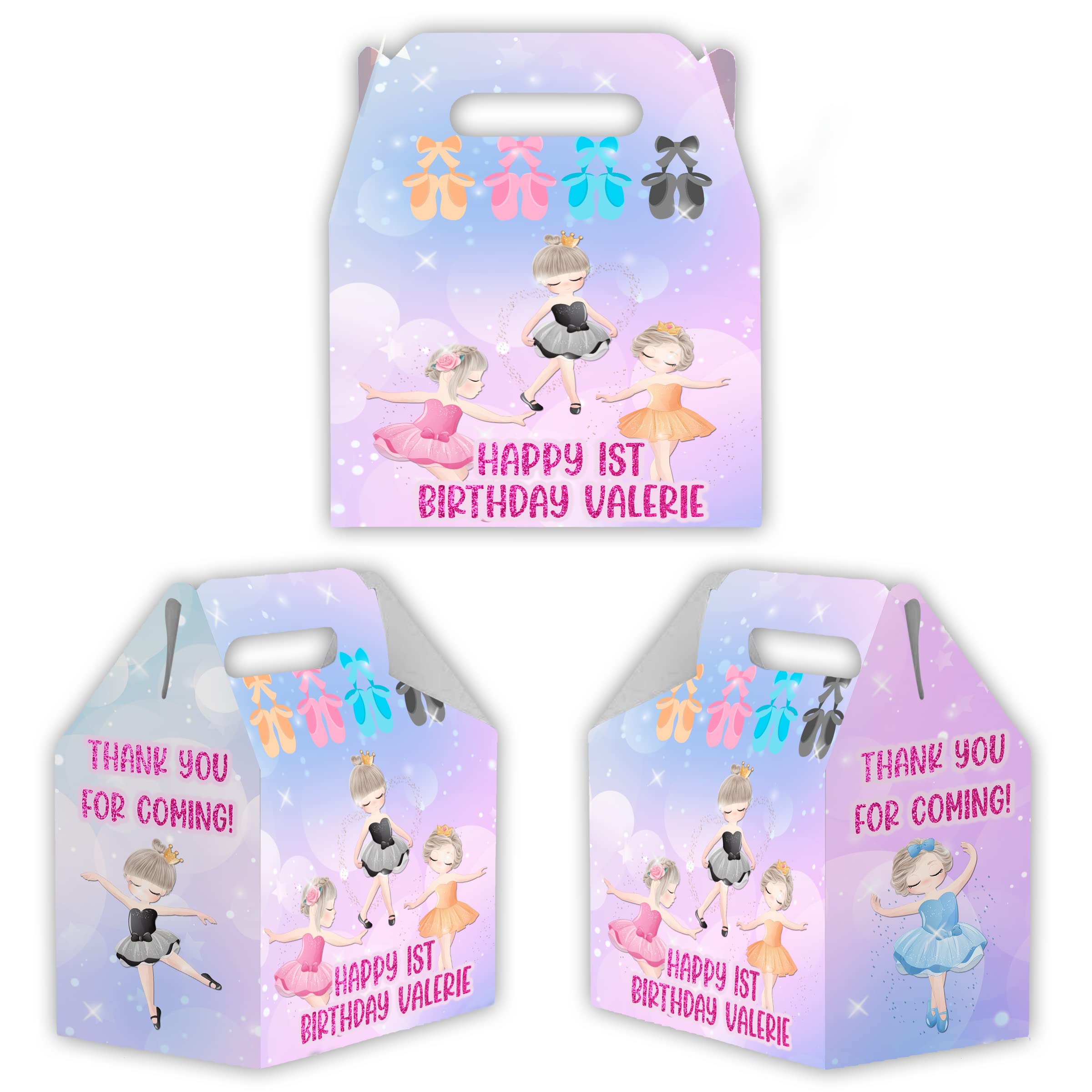 12 Pack Ballerina Themed Birthday Candy Gable Boxes - 4.4x4.5 Inch Party Favors for Birthdays, Baby Showers & Wedding Celebrations