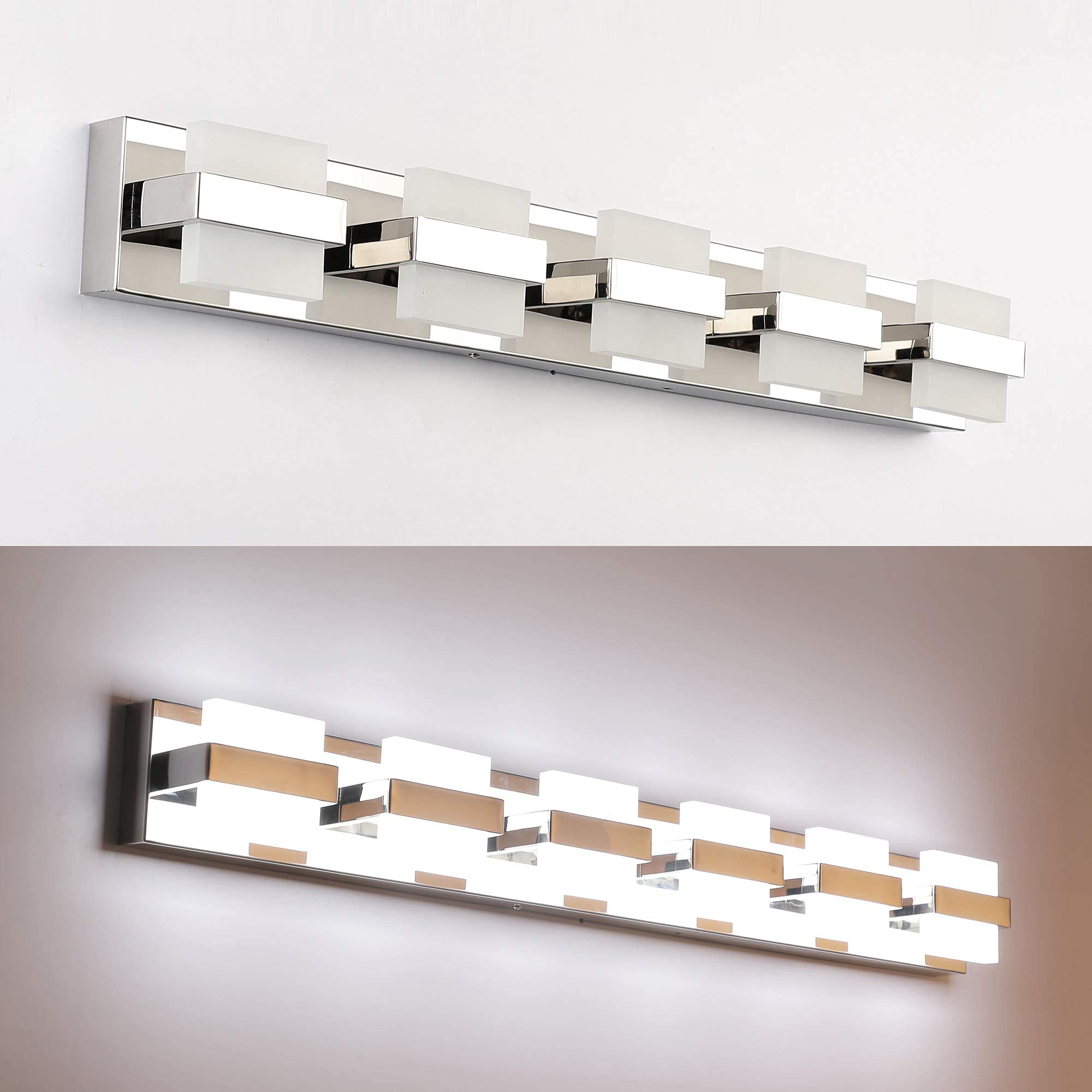 Modern LED Bathroom Vanity Light Fixture Set - SOLFART Acrylic White Vanity Lights (7248-5 & 7248-6 Bundle) for Bathroom Mirror Lighting, Dressing Room, and Makeup Area