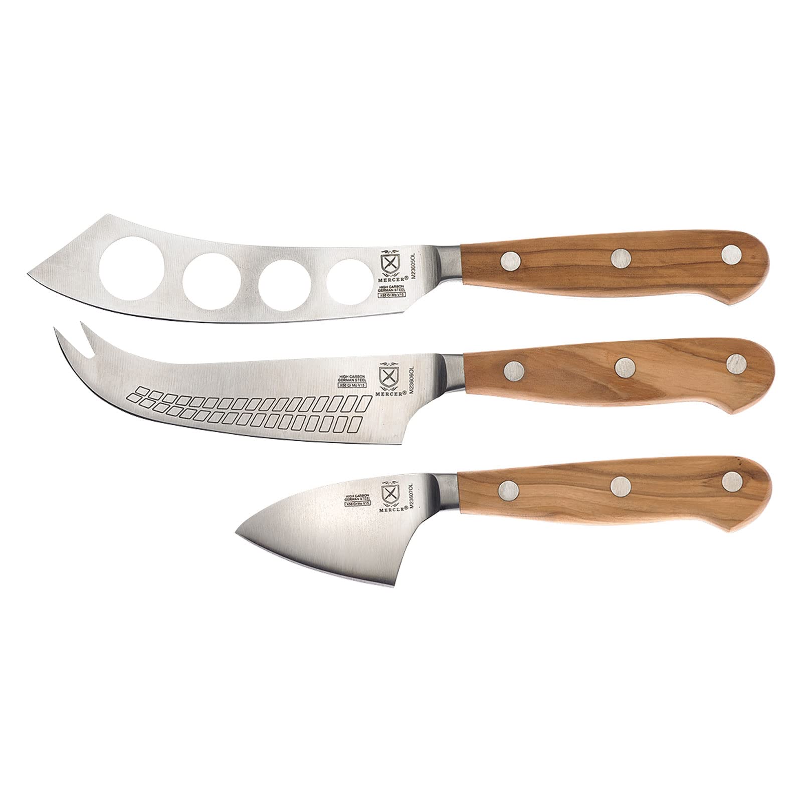 Premium Mercer Culinary Renaissance Olive Wood Cheese Knife Set - 3-Piece Handcrafted Cheese Cutting Board & Knives for Entertaining, Charcuterie Boards & Gourmet Cheese Platters
