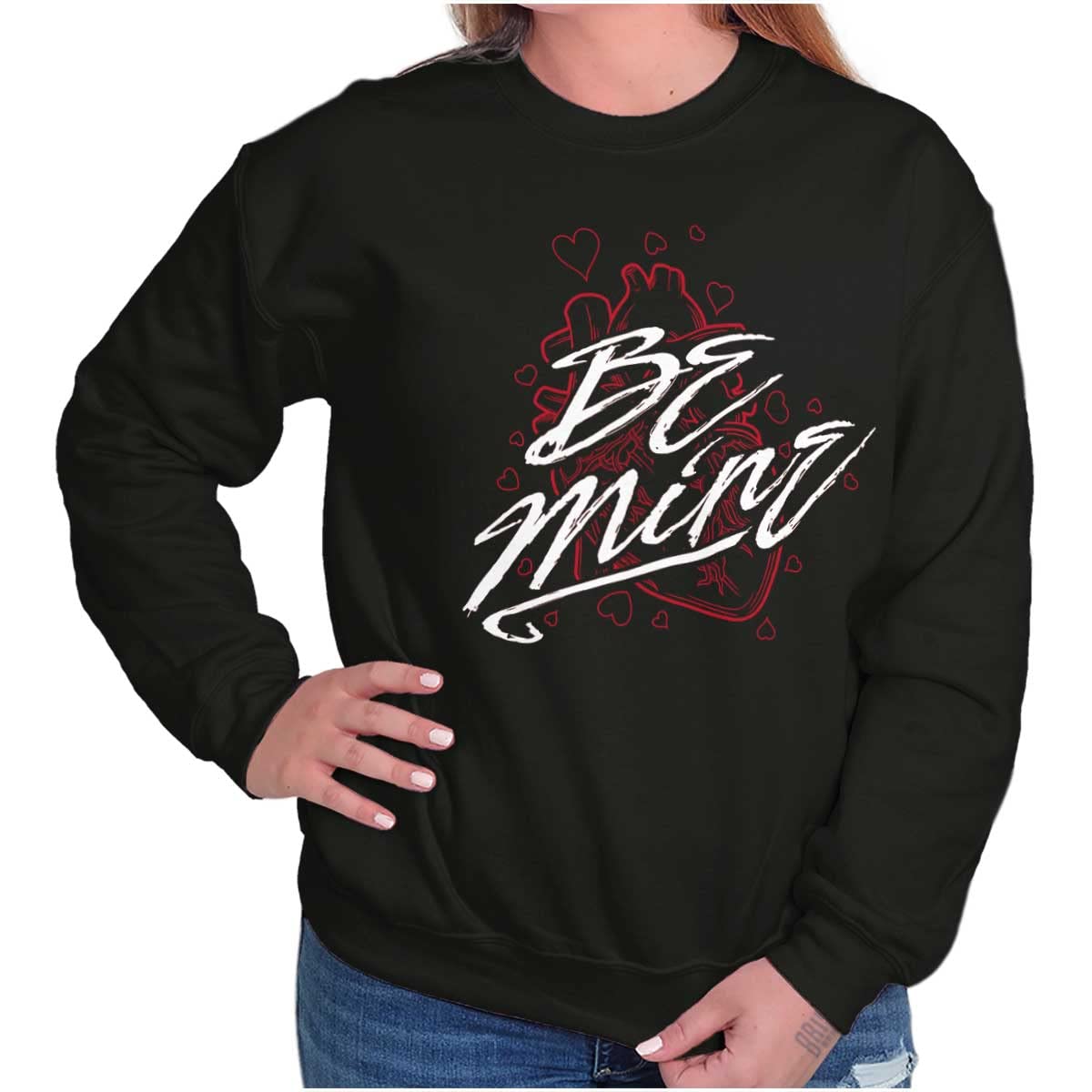 Be Mine Anatomical Heart Valentine's Day Women's Crewneck Sweatshirt | Cute Love Graphic Pullover for Girlfriend, Wife | Perfect for Valentine Gifts, Date Nights & Couple Outfits