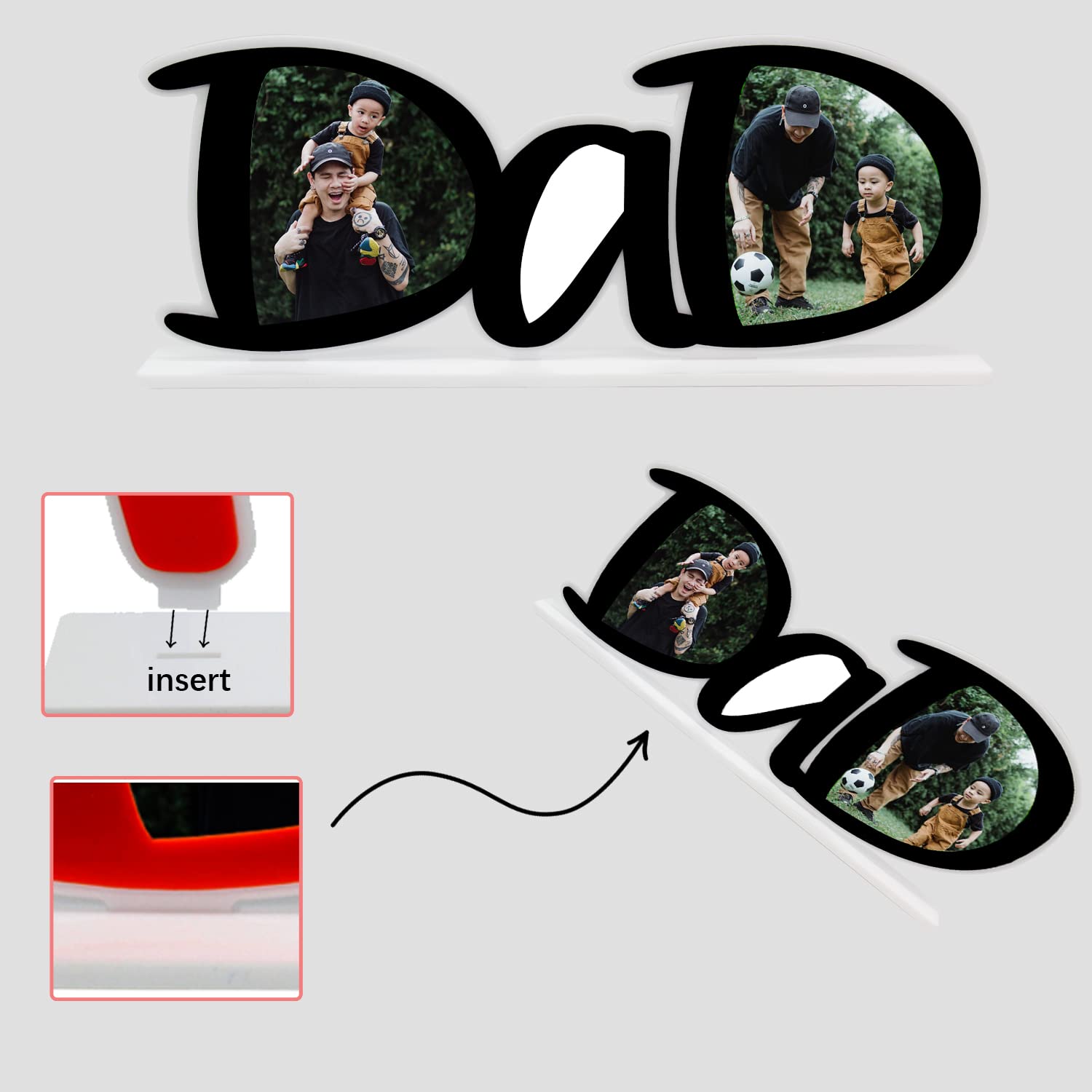 Custom Personalized Acrylic Picture Frame for Dad - Unique PaPa & DaD Shape Desktop Photo Holder - Perfect Father's Day, Birthday Gift from Son or Daughter - Ideal for Home, Office Desk Decor & Sentimental Keepsakes