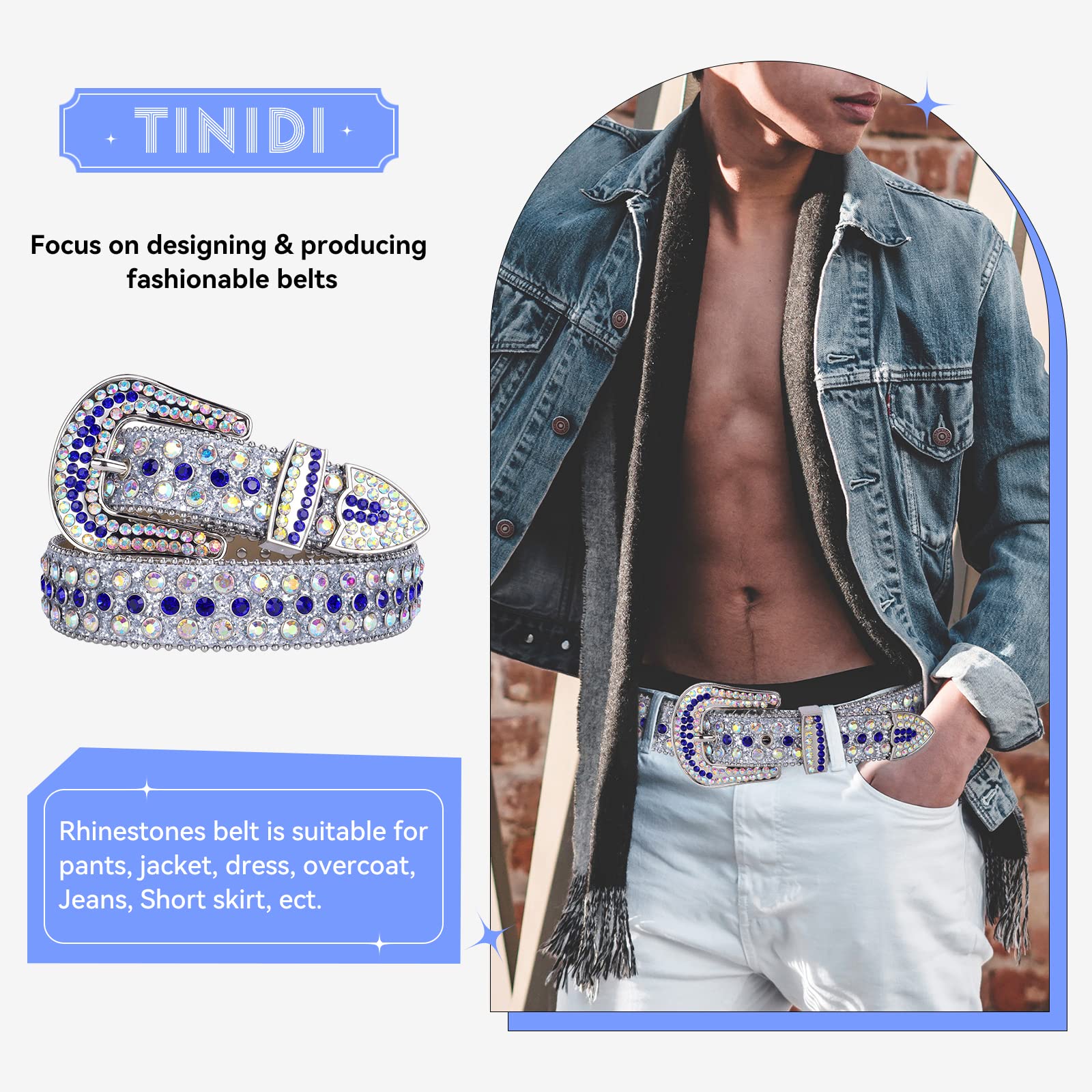 Luxury Rhinestone Belt for Men & Women - Western Bling Bling Crystal Diamond Studded Strap - Perfect for Cowboy Boots, Jeans & Western Fashion Outfits