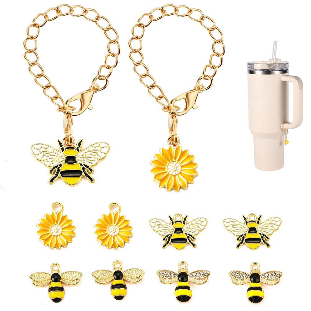 Personalized Letter Flower Bee Charm for Stanley Cup 30oz & 40oz Tumblers - Custom Name ID Plate Tag Accessory for Water Bottles & Travel Mugs - Perfect for Gifts, Office Use, and Outdoor Activities