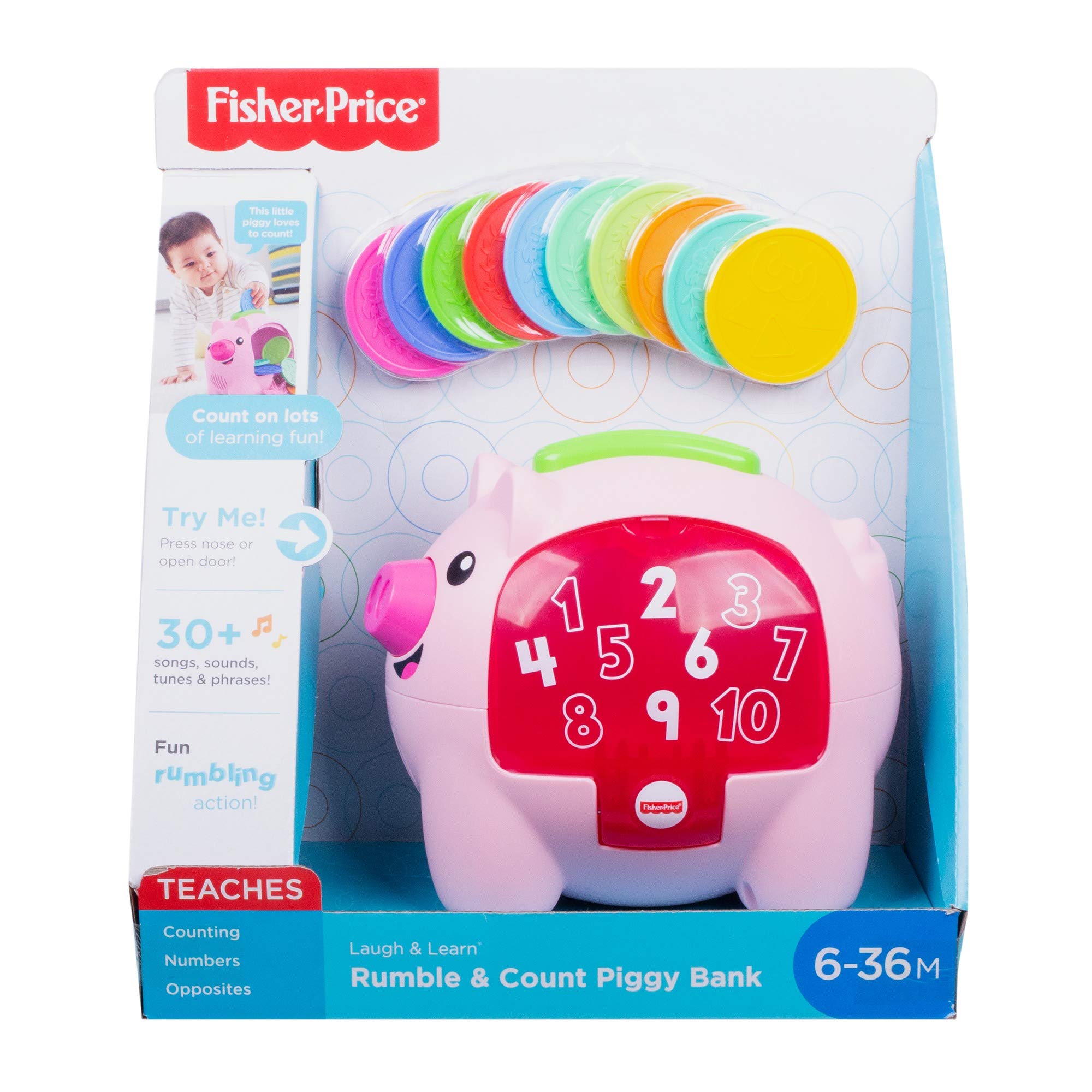 Fisher-Price Laugh & Learn Count & Rumble Piggy Bank - Interactive Musical Toy with Songs & Motion for Babies & Toddlers 6+ Months - Fun Early Learning & Money Saving Activity for Infants