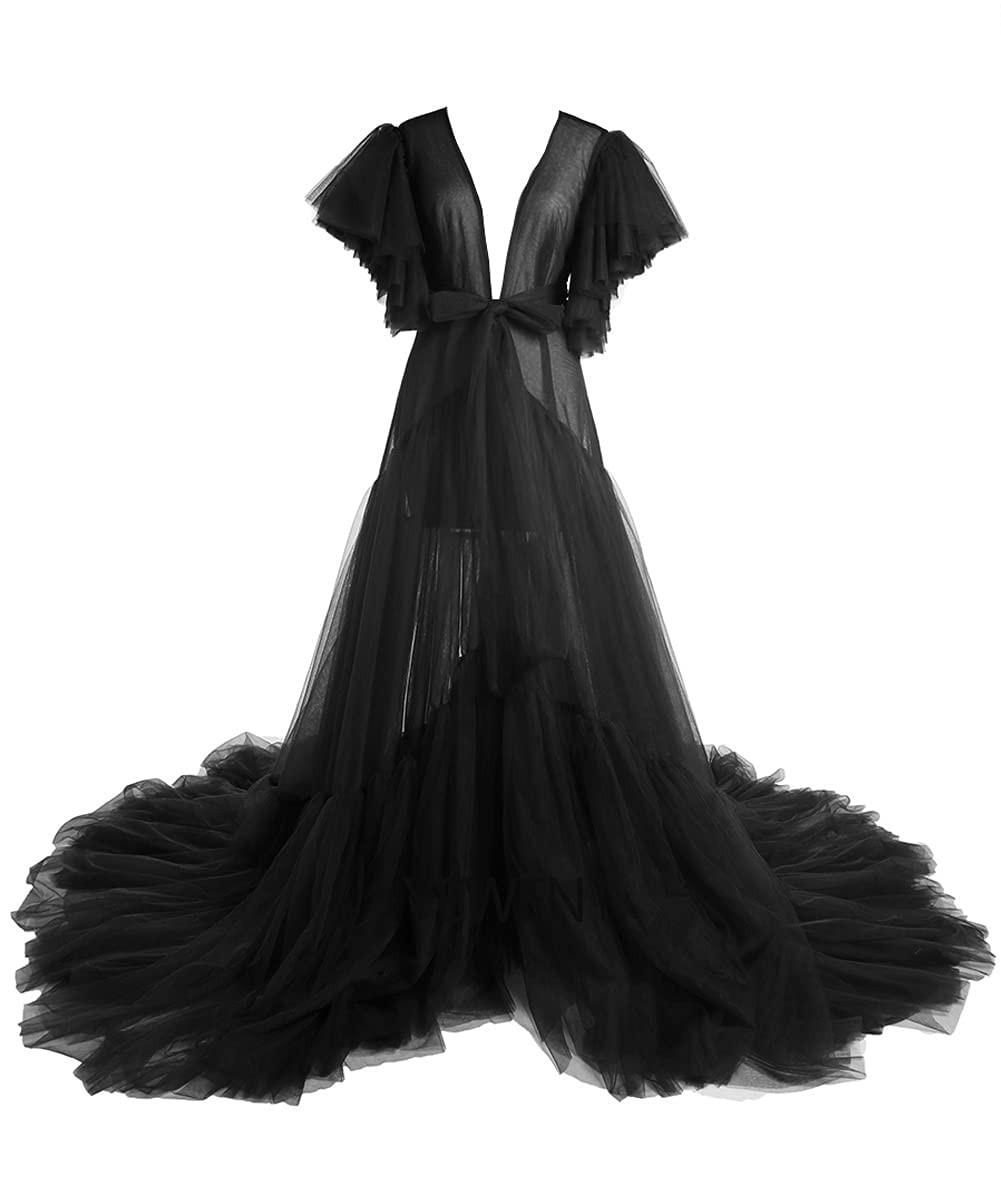 Yinyyinhs Women's Tulle Maternity Dress - Elegant Sheer Puffy Bridal Robe & Lingerie Bathgown for Photoshoot, Baby Shower, Wedding, and Special Occasions