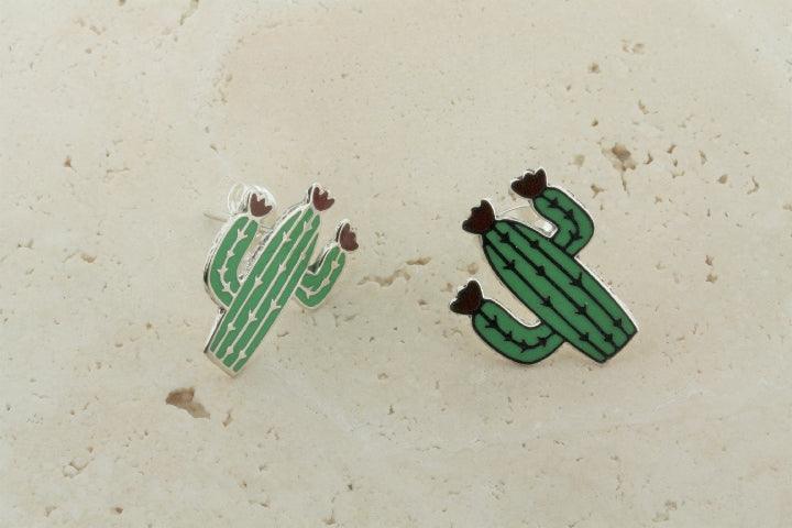 Enamel Cactus Stud Earrings - Trendy Botanical Jewelry for Women | Perfect for Casual Wear, Boho Outfits & Summer Fashion