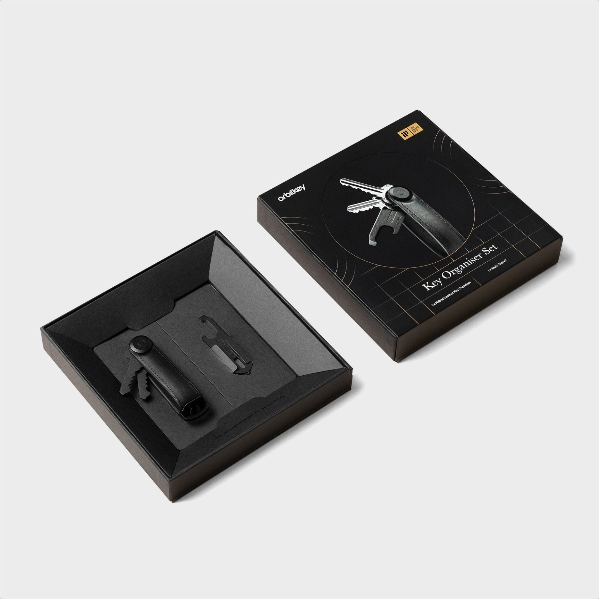 ORBITKEY Hybrid Leather & Multitool V2 Gift Set - Premium Black Organizer for Keys, Cards & Tools | Perfect for Office, Travel & Everyday Carry (EDC)