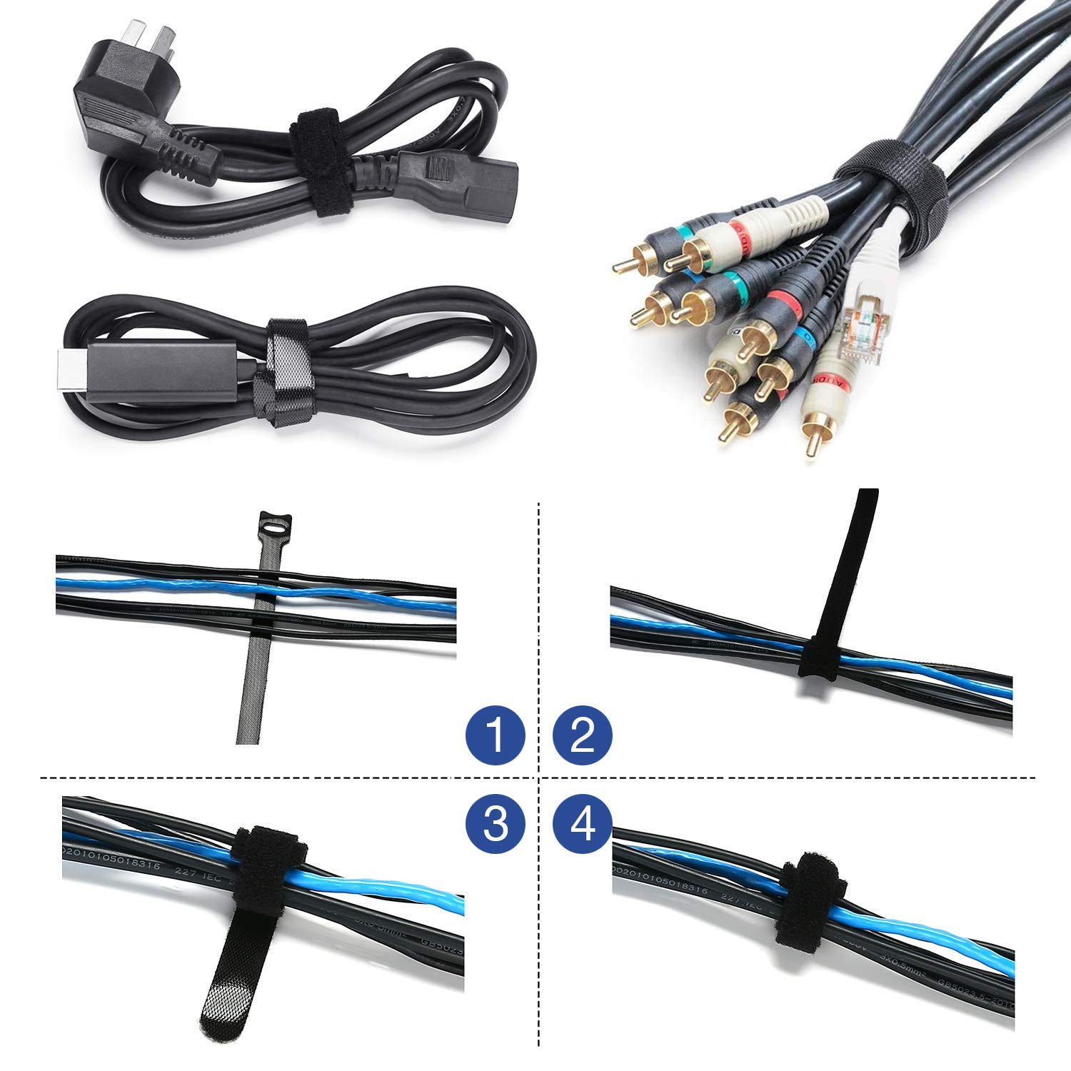 JOTO 4 Pack Cable Management Sleeve with 10.83ft Flexible Cord Organizer & Cable Ties - Wire Organizer for Home Office, Computer Desk, TV Entertainment Center, Gaming Setup