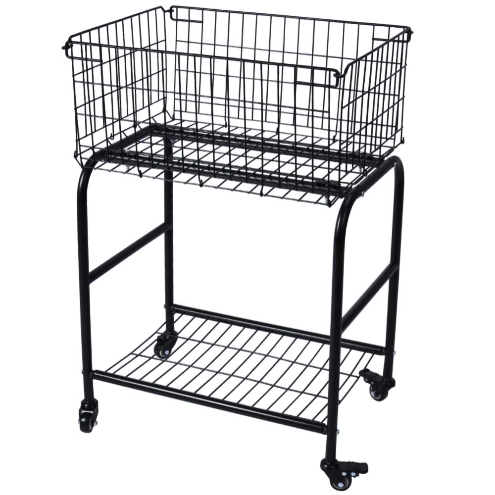Foldable Rolling Laundry Basket with Wheels - Metal Laundry Cart for Clothes Storage, Room Organization & Garment Care - Perfect for Bedroom, Closet & Laundry Room (Black)