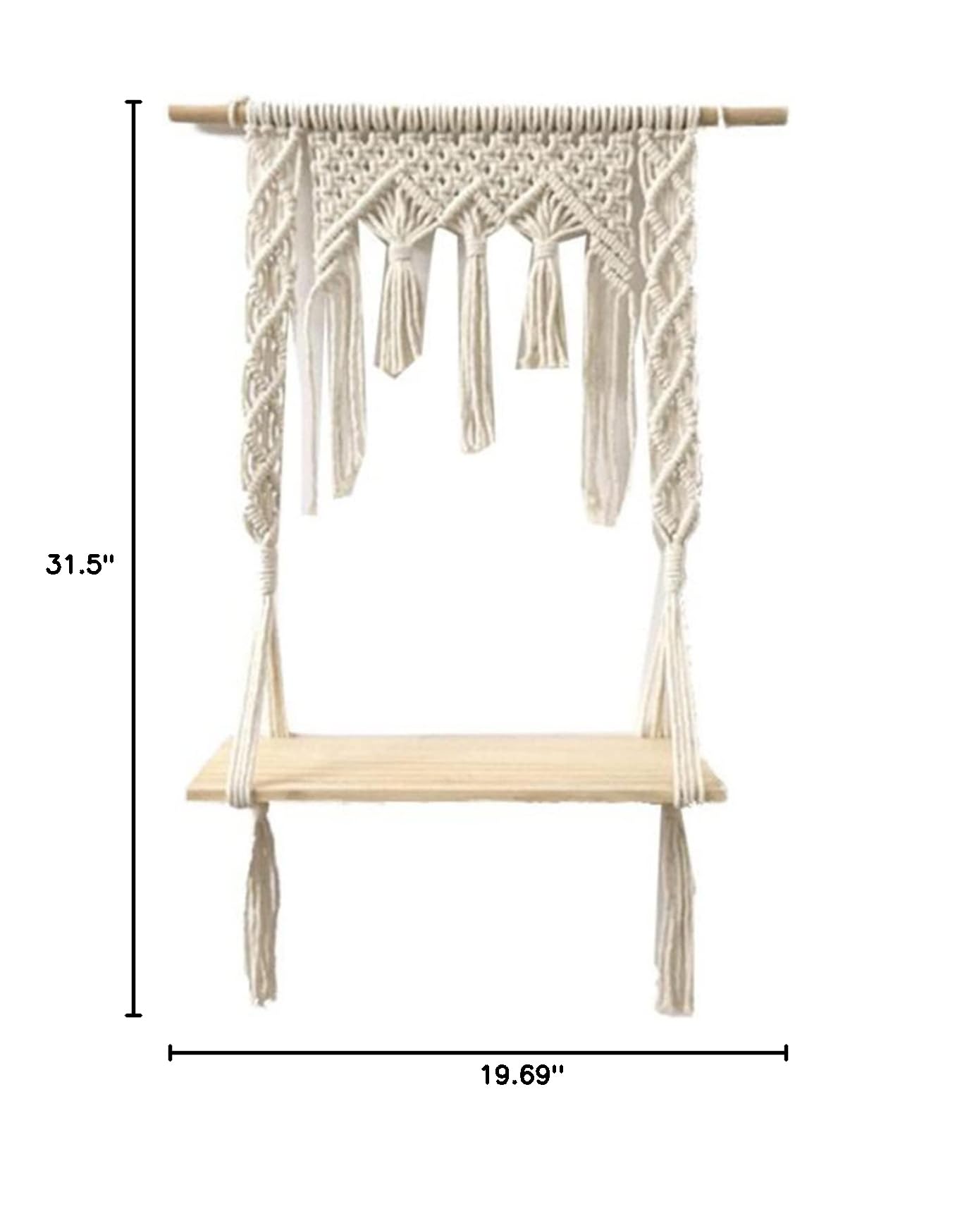 Hand-Woven Macrame Bohemian Wall Hanging Shelf - Natural Cotton Tapestry & Wooden Storage Rack for Home Decor, Plant Display, Bedroom & Living Room Organization